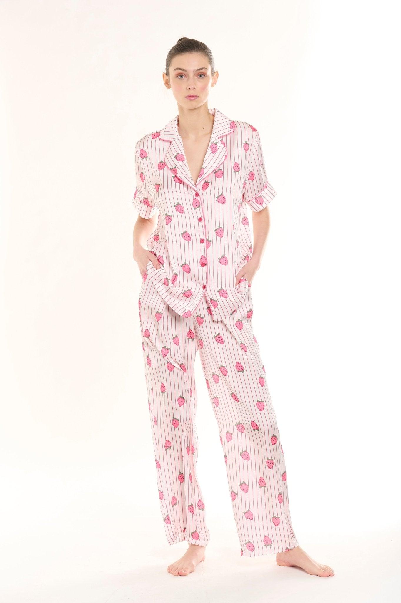 Delilah - Fresh Strawberry Fields Satin Pajama Set - NOWIHT - Pajamas