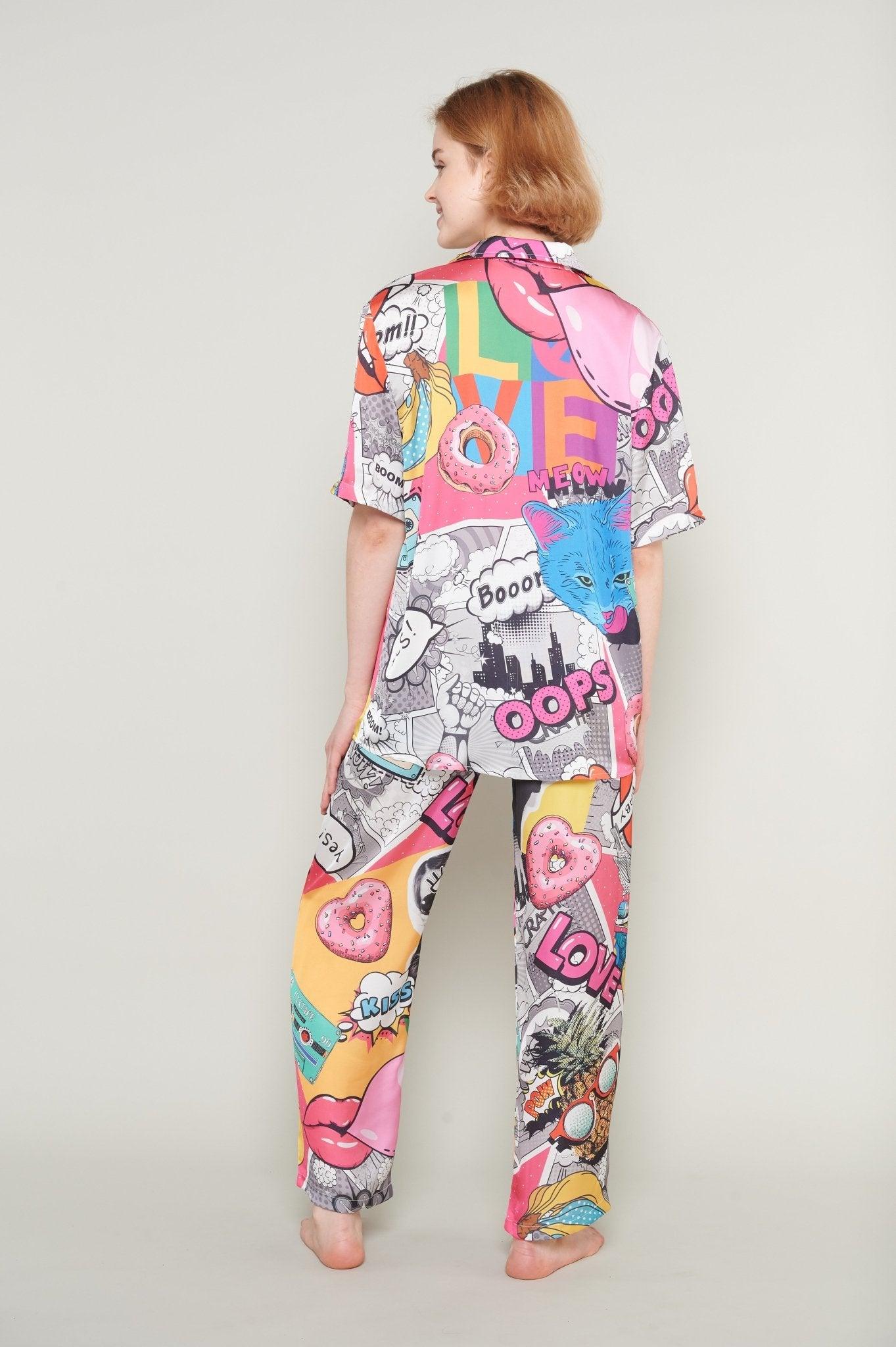 Diana - Pop Art Explosion Satin Pajama Set - NOWIHT - Pajamas