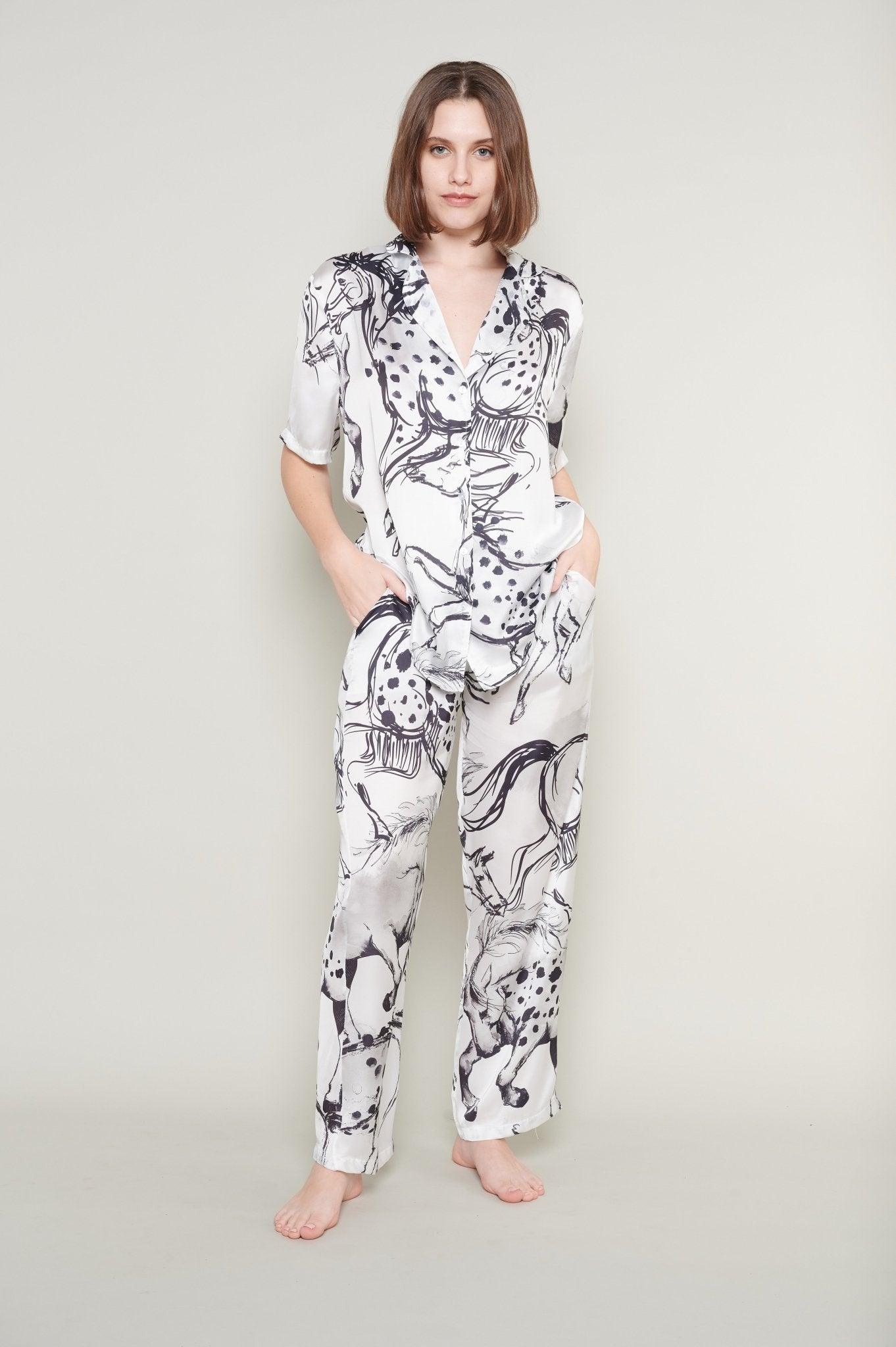 Ela - Artistic Abstract Satin Pajama Set - NOWIHT - Pajamas