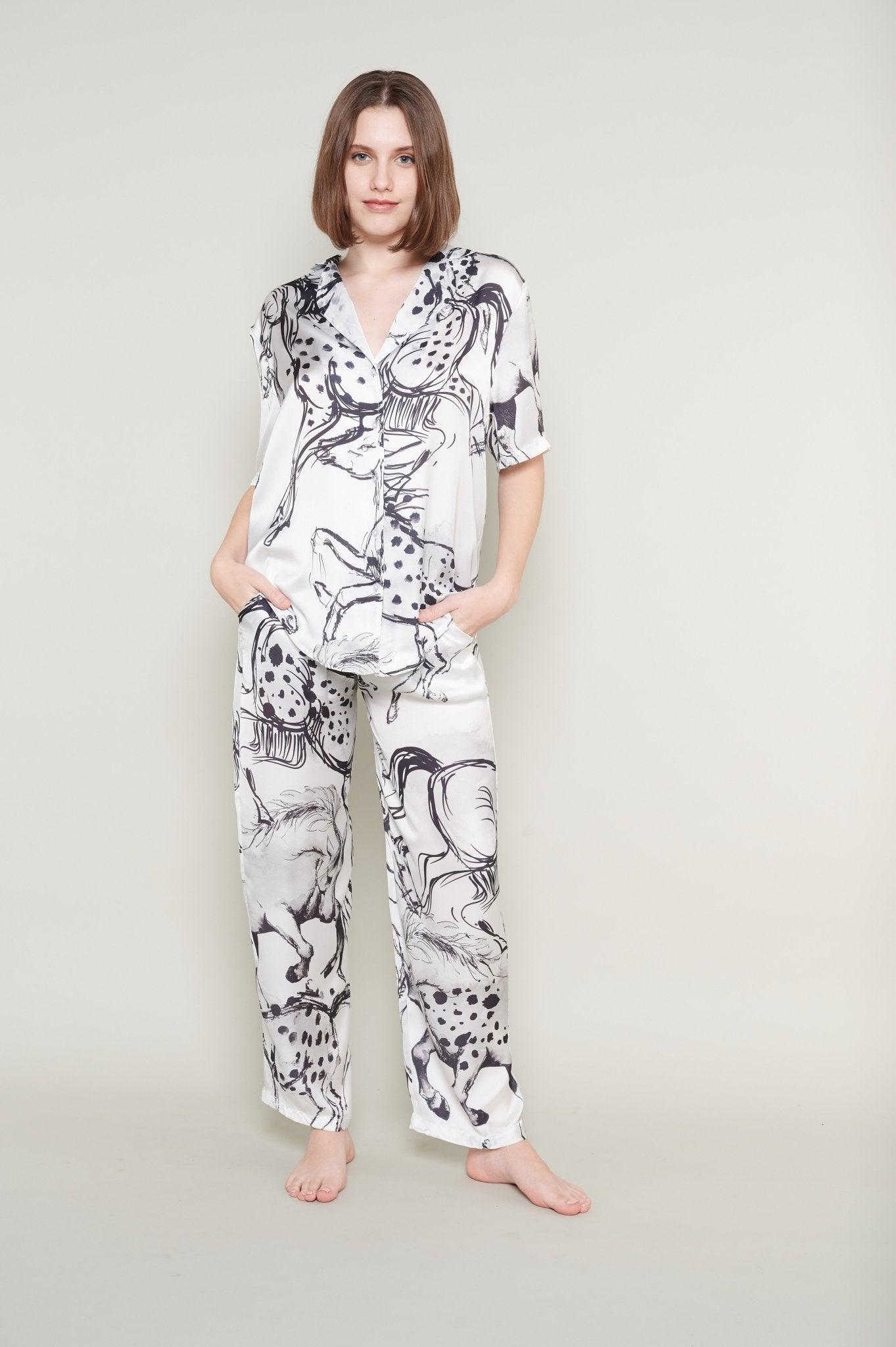 Ela - Artistic Abstract Satin Pajama Set - NOWIHT - Pajamas