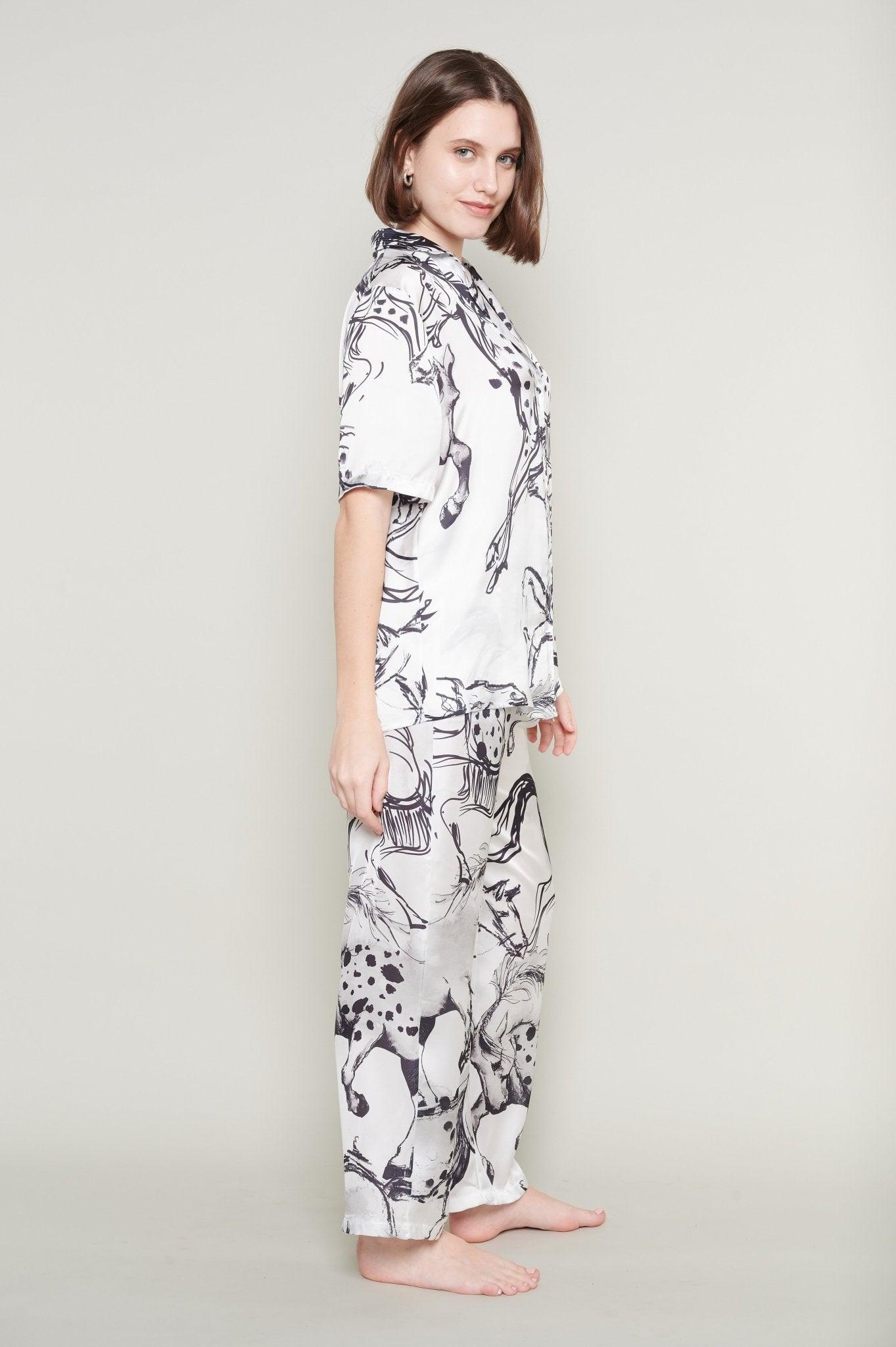 Ela - Artistic Abstract Satin Pajama Set - NOWIHT - Pajamas