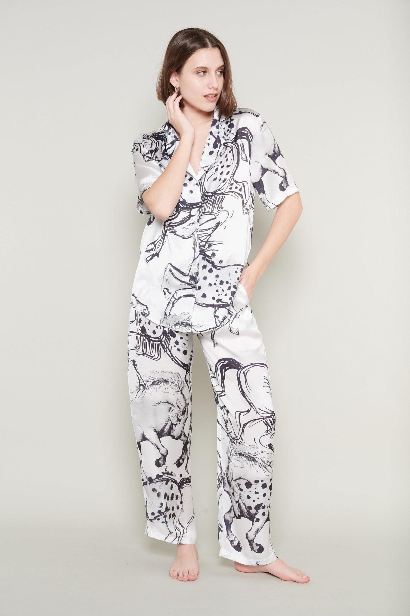 Ela - Artistic Abstract Satin Pajama Set - NOWIHT - Pajamas