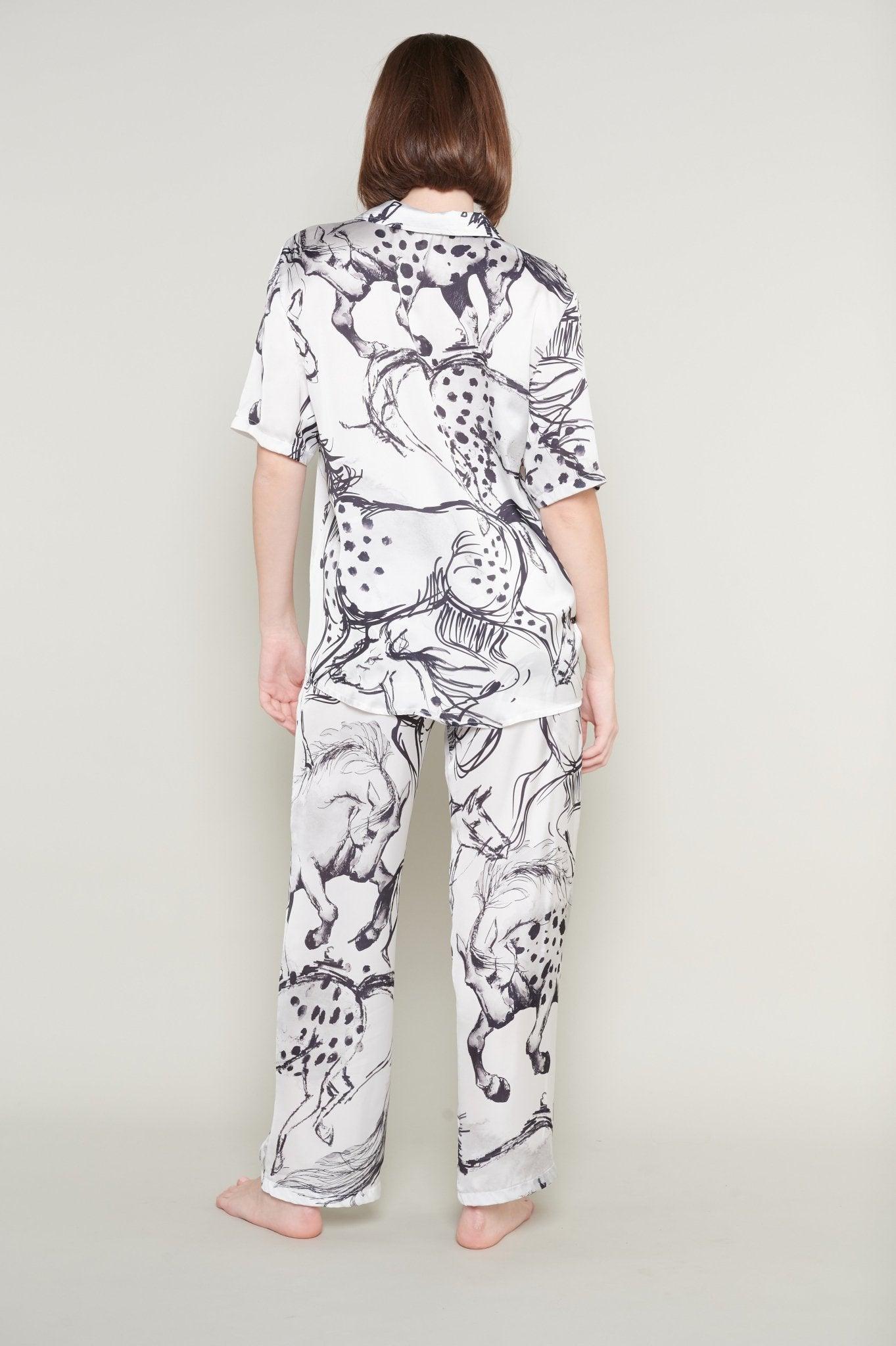 Ela - Artistic Abstract Satin Pajama Set - NOWIHT - Pajamas