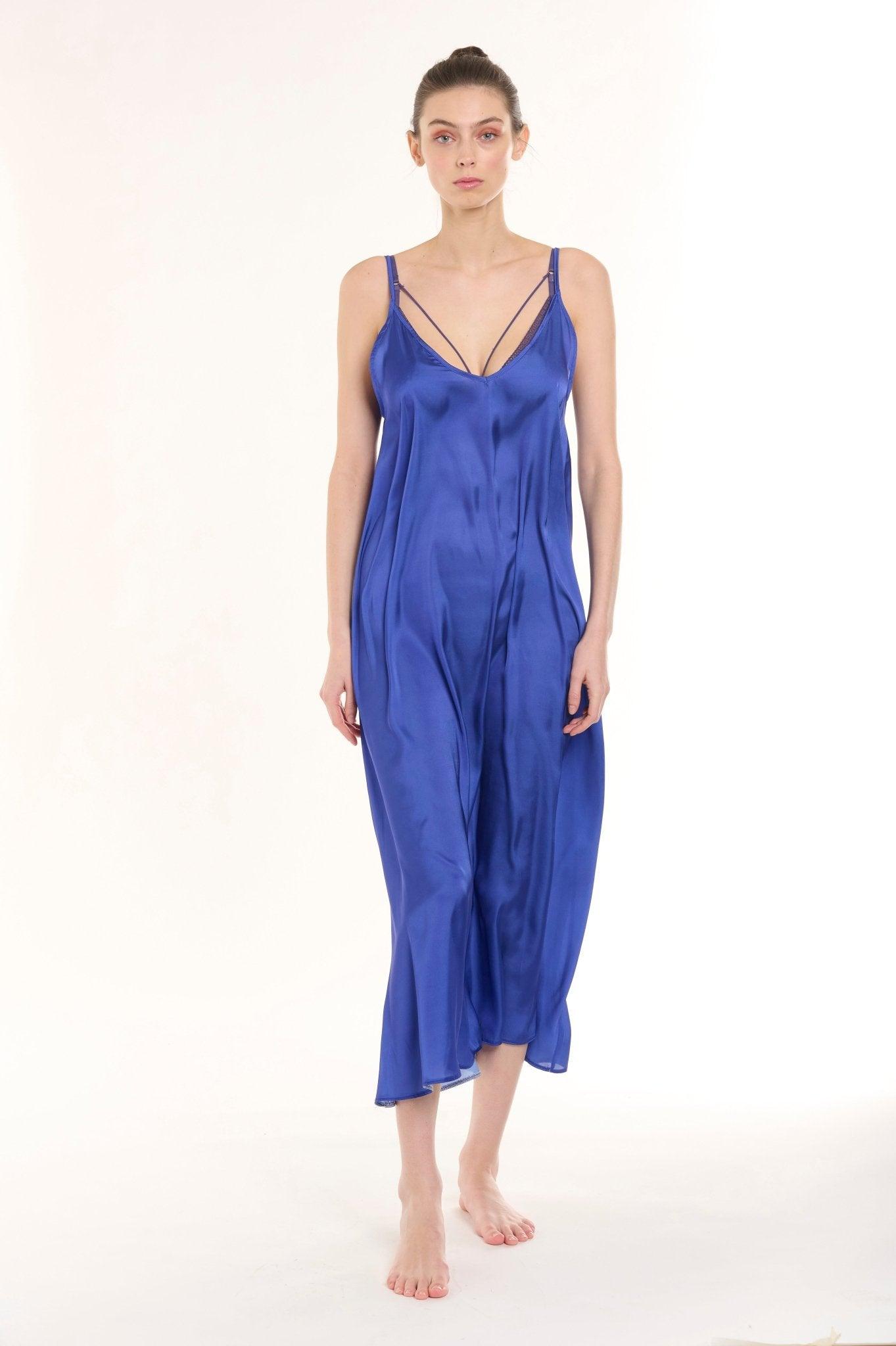 Elaine - Blue Satin Nightgown - NOWIHT - Nightgowns