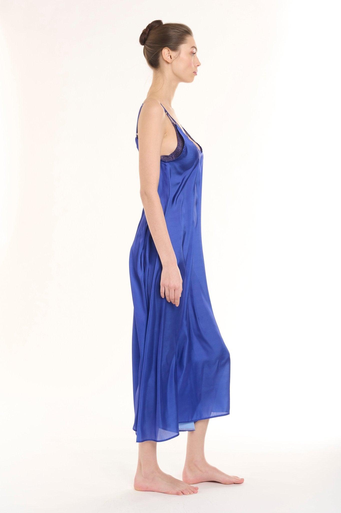 Elaine - Blue Satin Nightgown - NOWIHT - Nightgowns