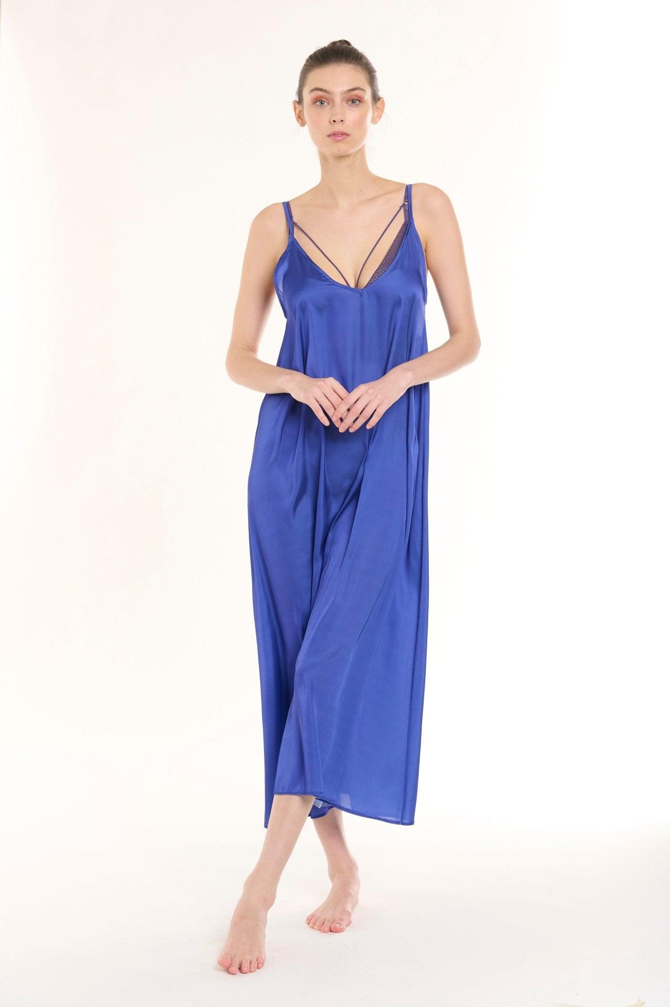 Elaine - Blue Satin Nightgown - NOWIHT - Nightgowns