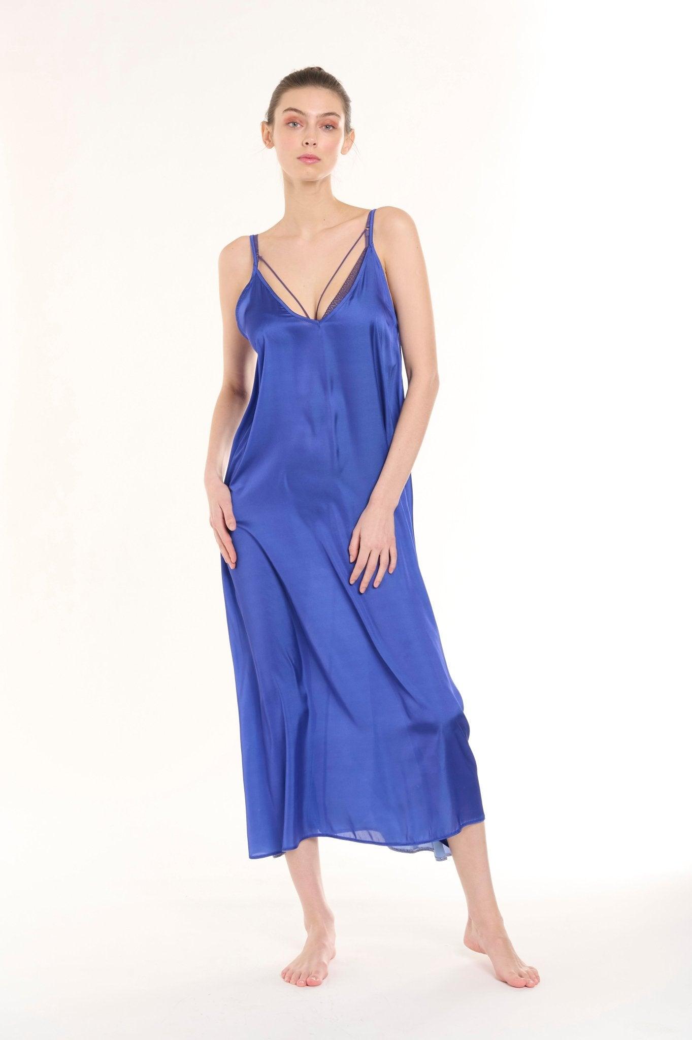 Elaine - Blue Satin Nightgown - NOWIHT - Nightgowns