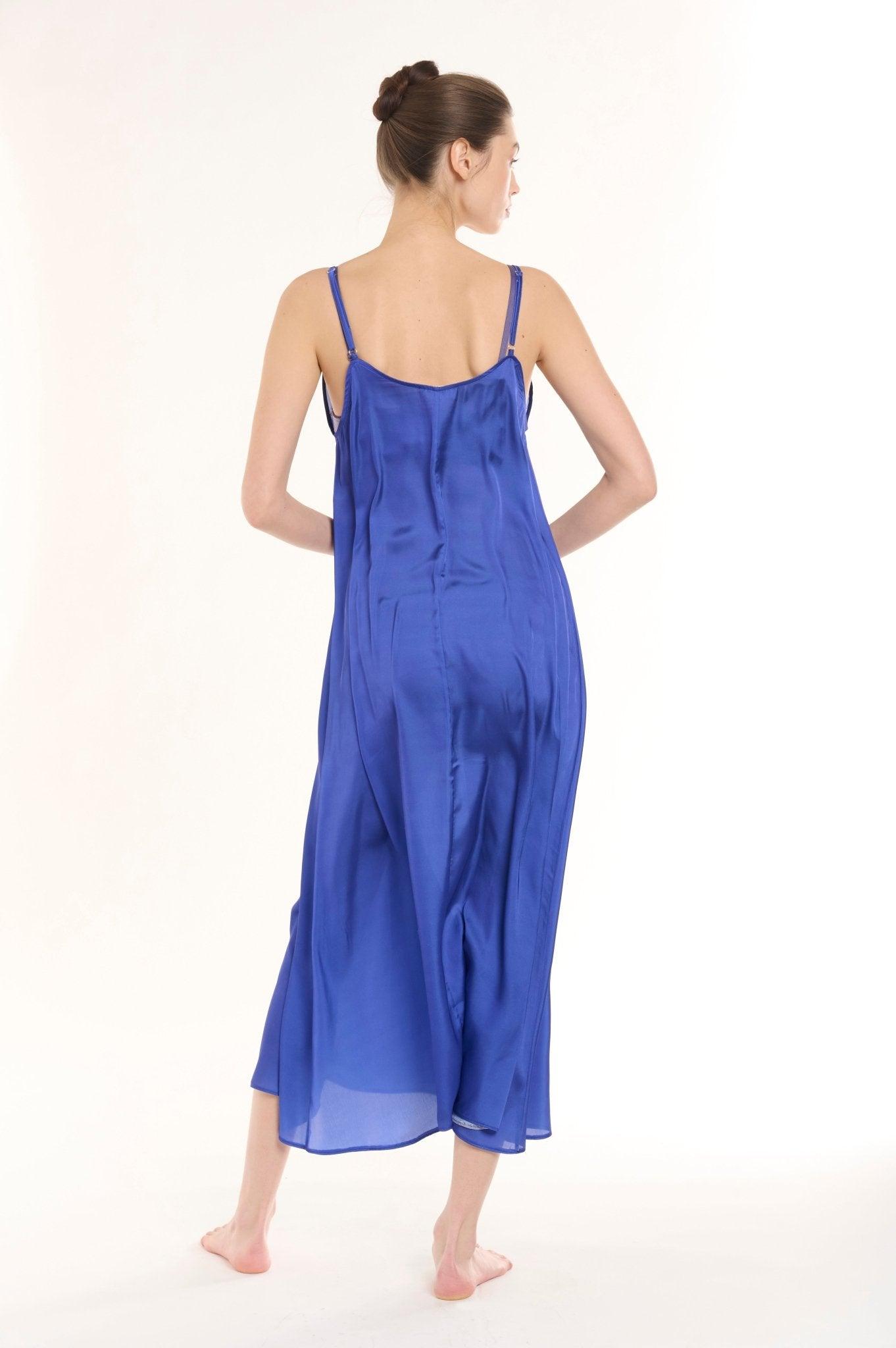 Elaine - Blue Satin Nightgown - NOWIHT - Nightgowns