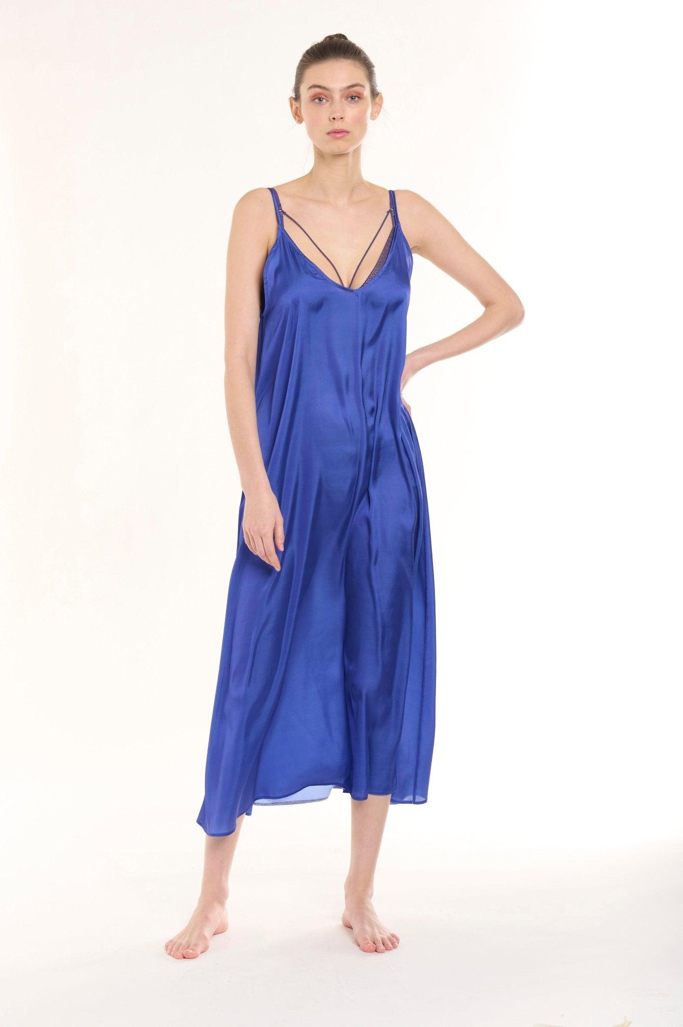 Elaine - Blue Satin Nightgown - NOWIHT - Nightgowns