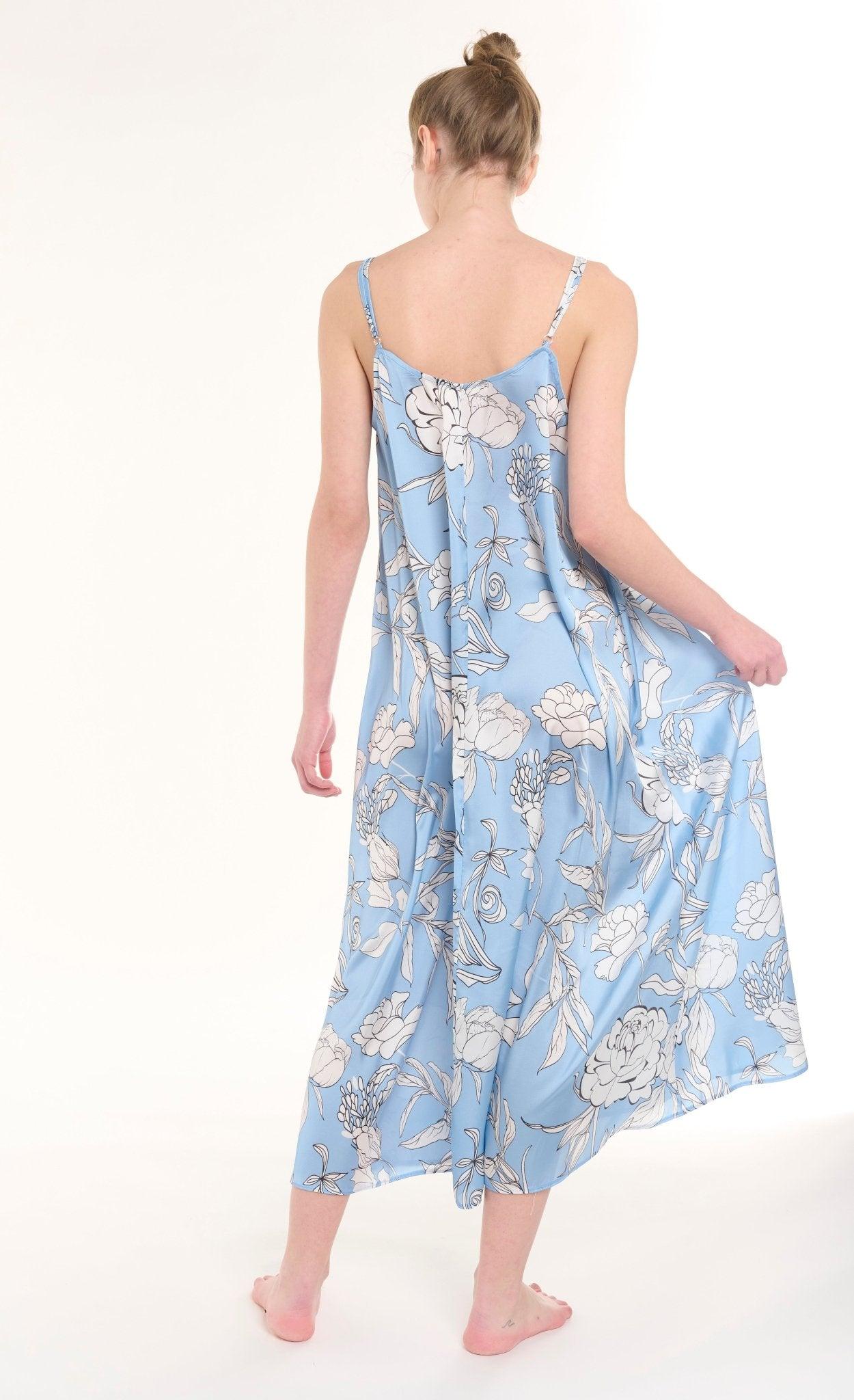 Eloise - Floral Fantasia Long Satin Nightgown with Delicate Spaghetti Straps - NOWIHT - Nightgowns