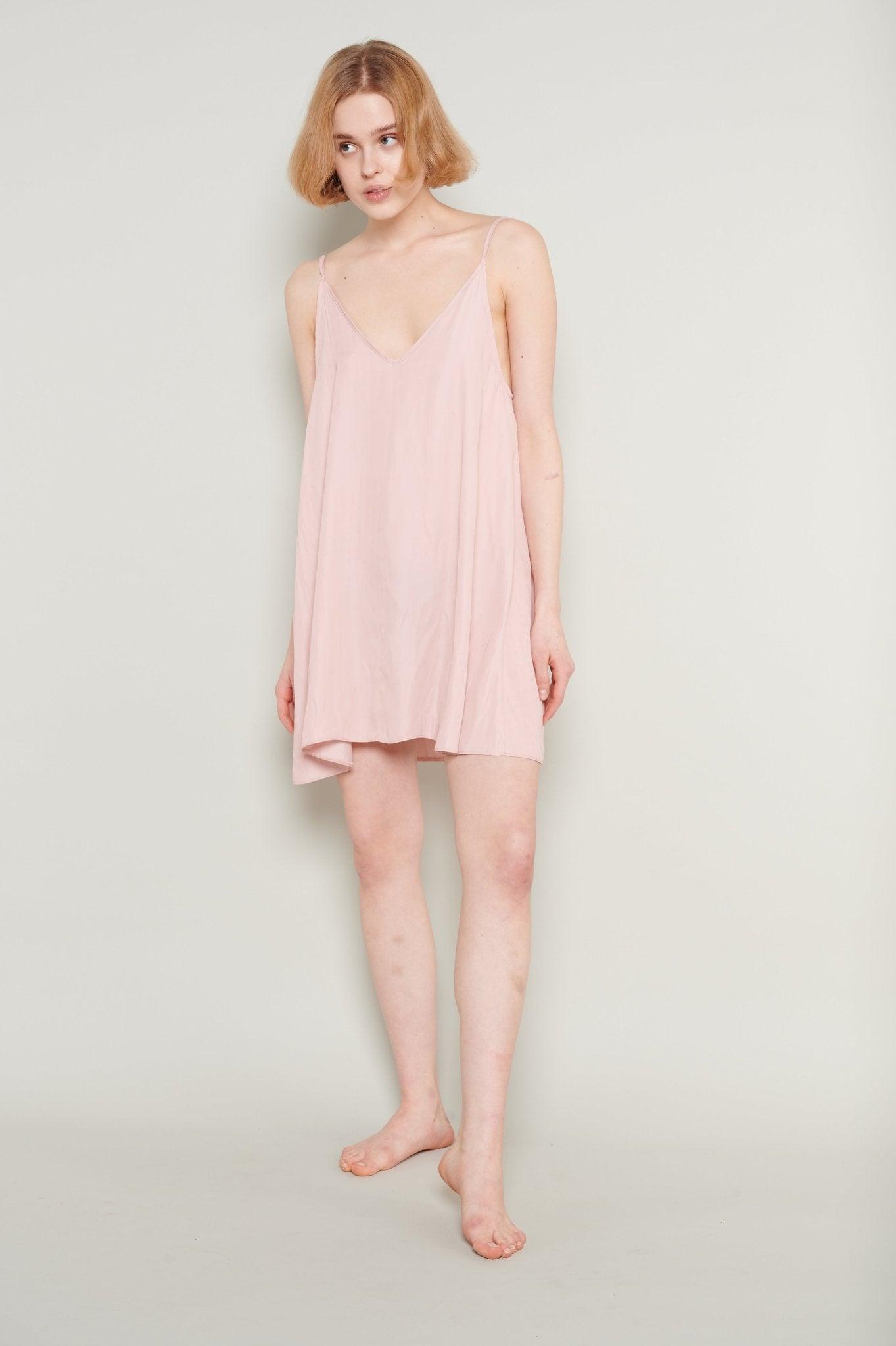 Emily - Blush Mini Satin Nightgown with Delicate Spaghetti Straps - NOWIHT - Nightgowns