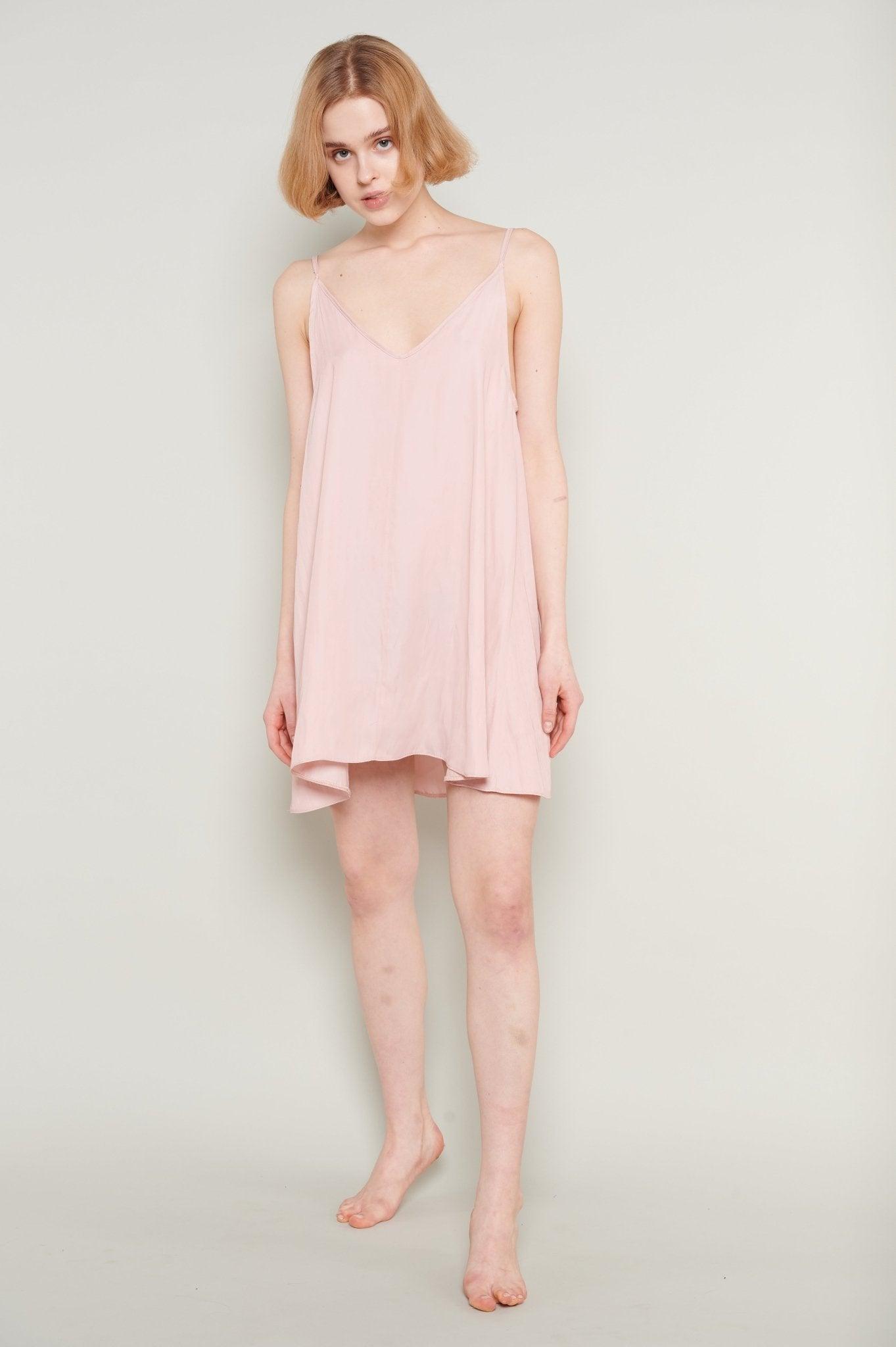 Emily - Blush Mini Satin Nightgown with Delicate Spaghetti Straps - NOWIHT - Nightgowns