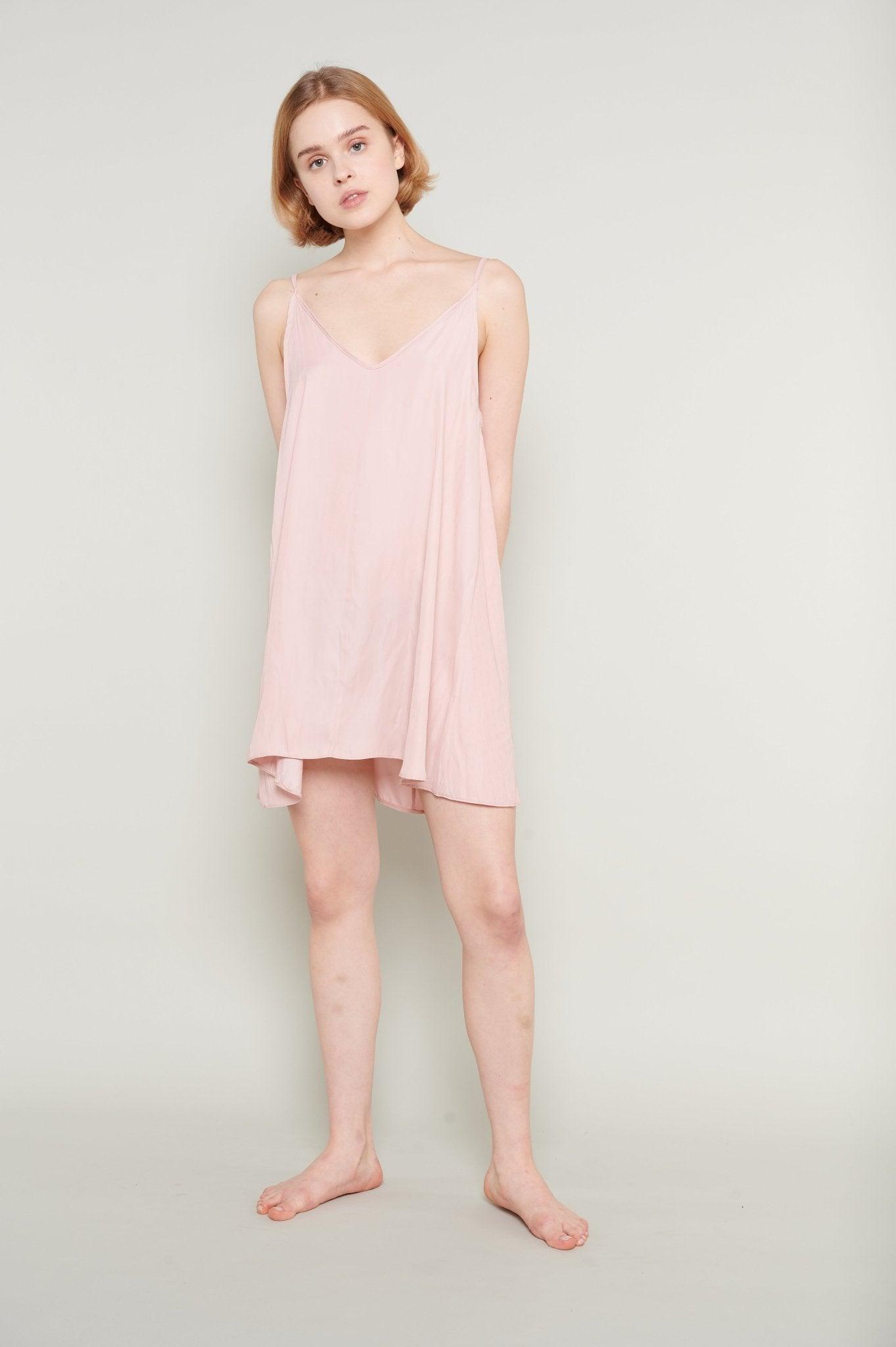 Emily - Blush Mini Satin Nightgown with Delicate Spaghetti Straps - NOWIHT - Nightgowns