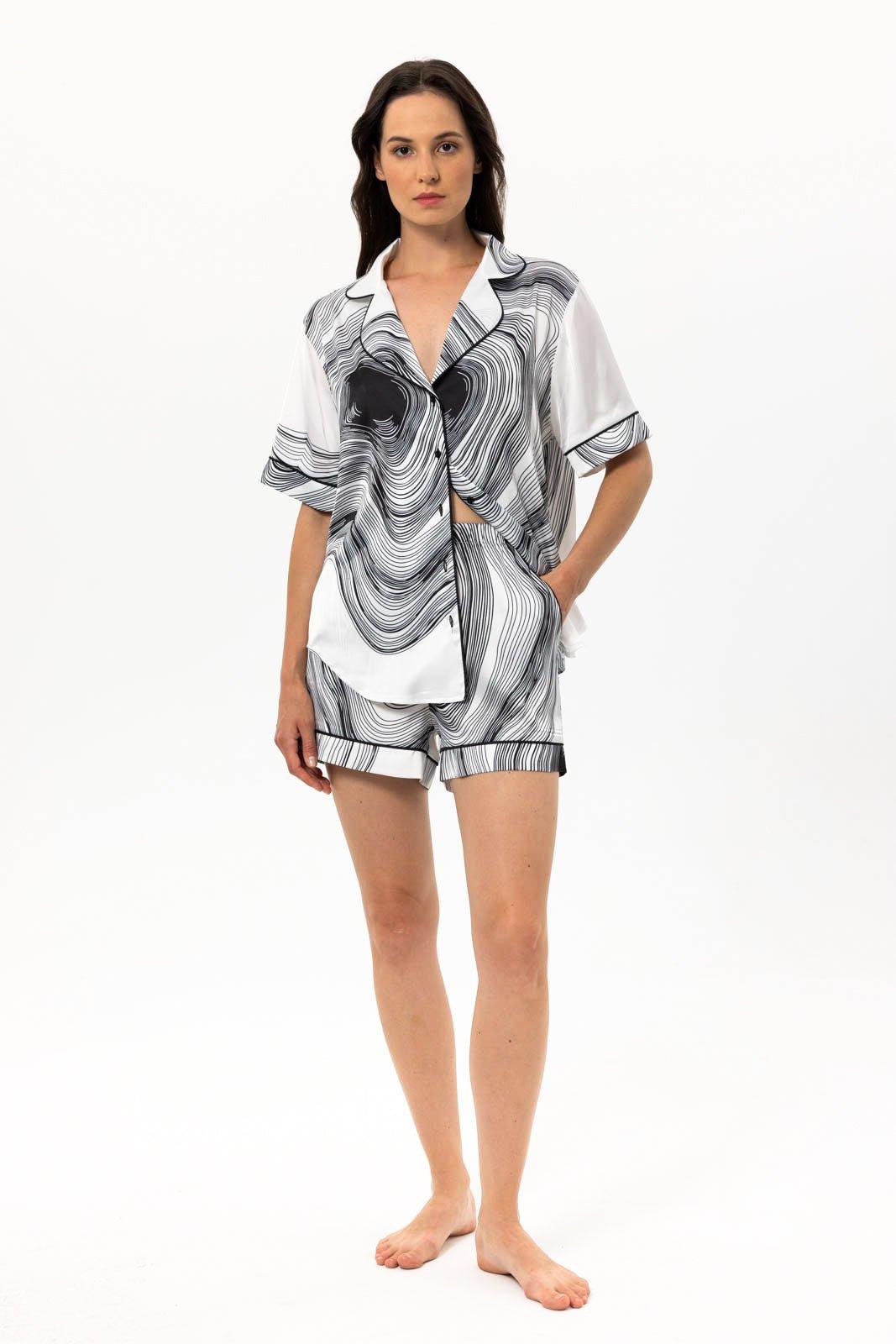 Emma - Monochrome Dreams Satin Pajama Set - NOWIHT - Pajamas