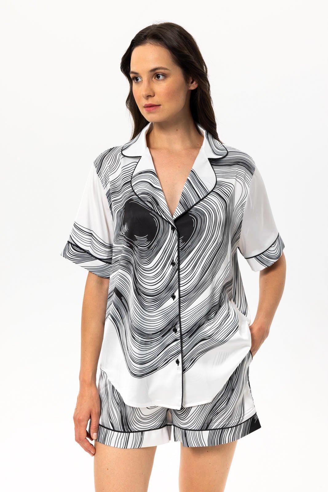 Emma - Monochrome Dreams Satin Pajama Set - NOWIHT - Pajamas