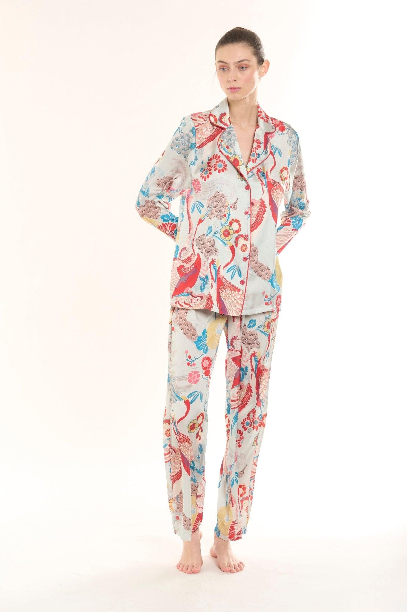 Esme - Enchanted Garden Multicolor Satin Pajama Set - NOWIHT - Pajama Set