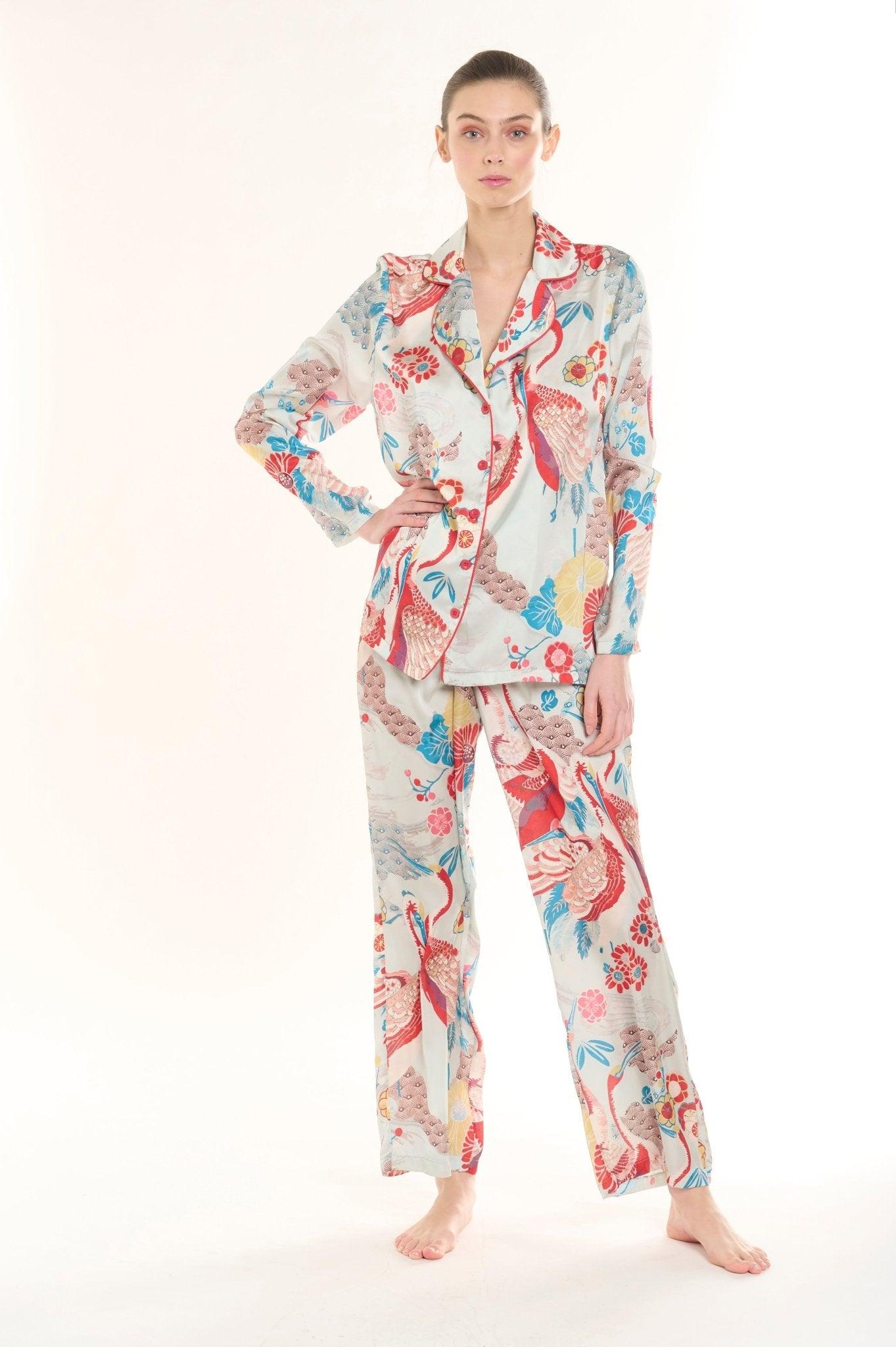 Esme - Enchanted Garden Multicolor Satin Pajama Set - NOWIHT - Pajama Set