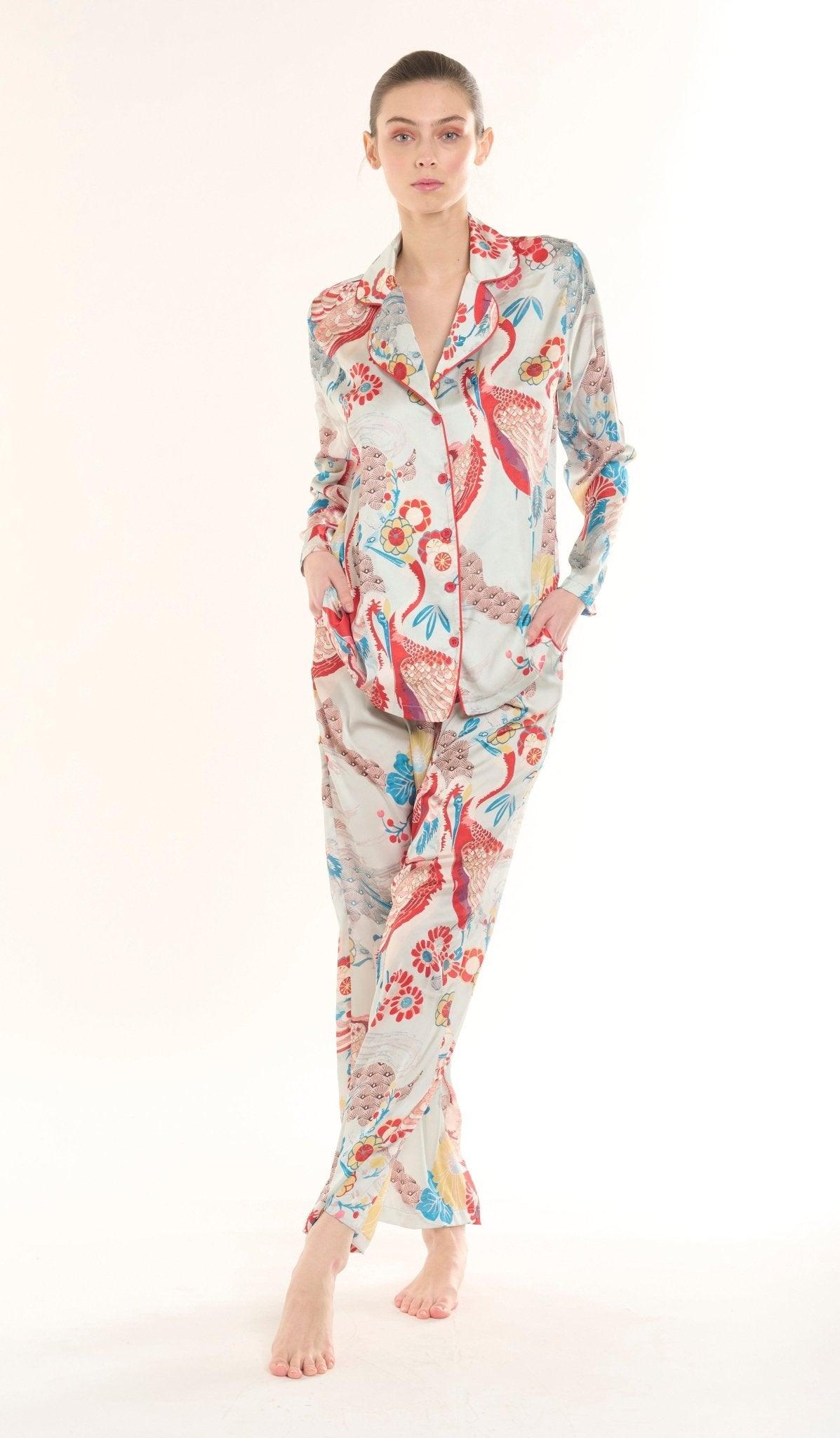 Esme - Enchanted Garden Multicolor Satin Pajama Set - NOWIHT - Pajama Set