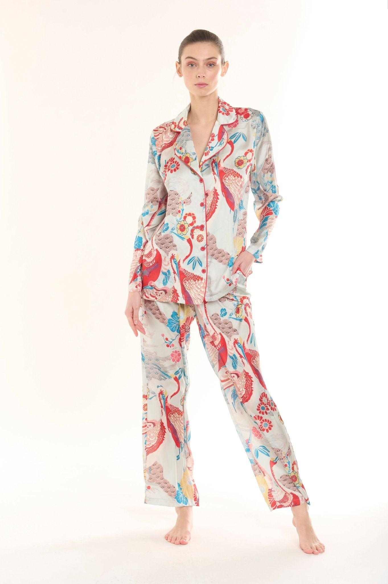 Esme - Enchanted Garden Multicolor Satin Pajama Set - NOWIHT - Pajama Set