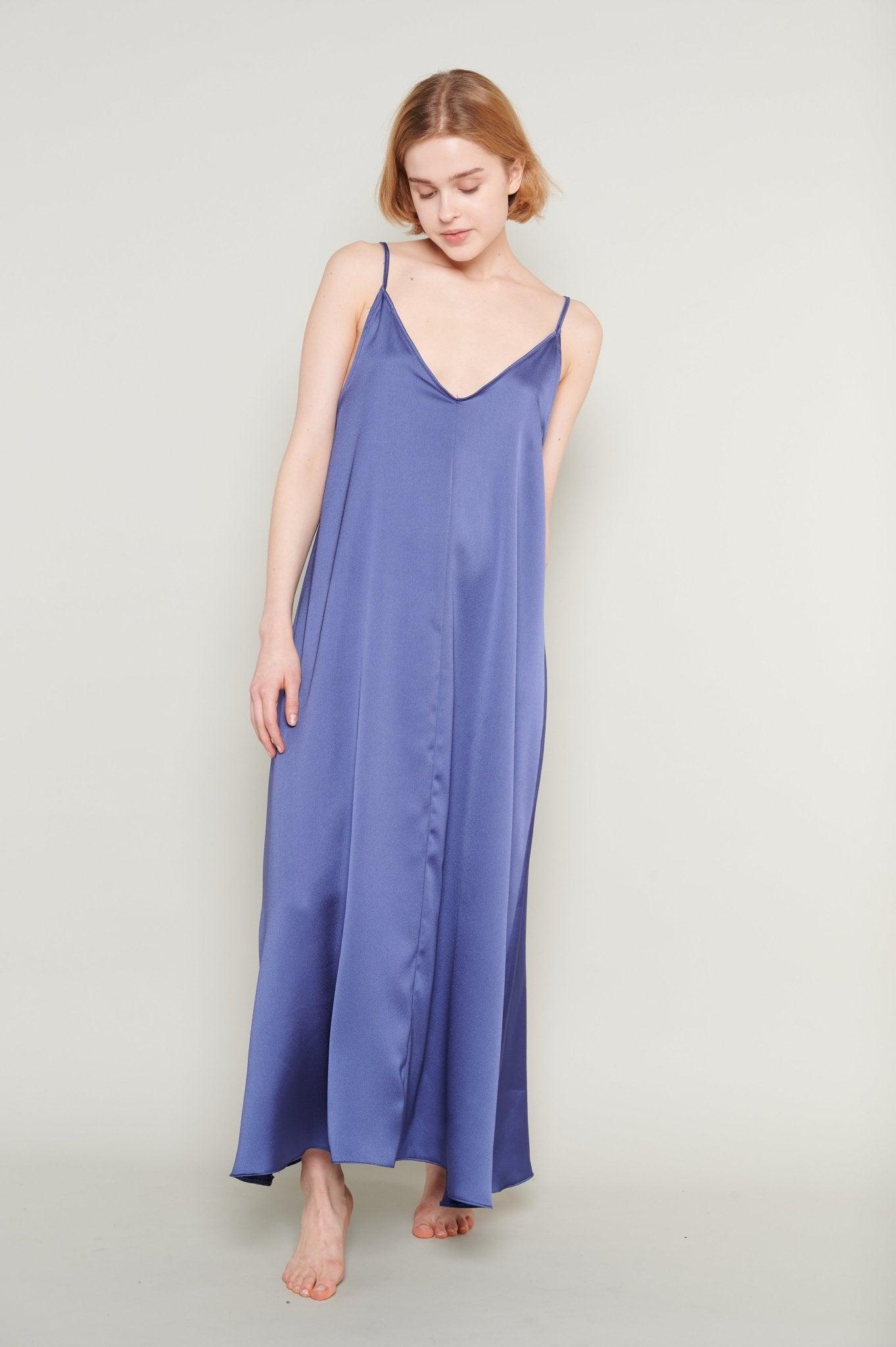 Evelyn - Sapphire Dream Satin Nightgown - NOWIHT - Nightgowns