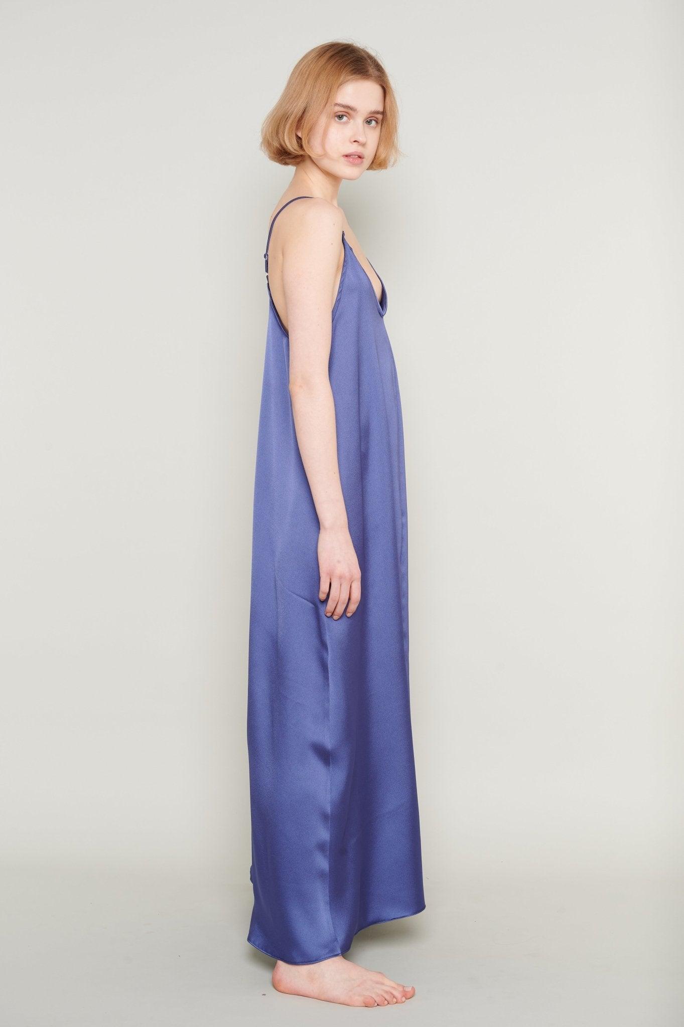 Evelyn - Sapphire Dream Satin Nightgown - NOWIHT - Nightgowns