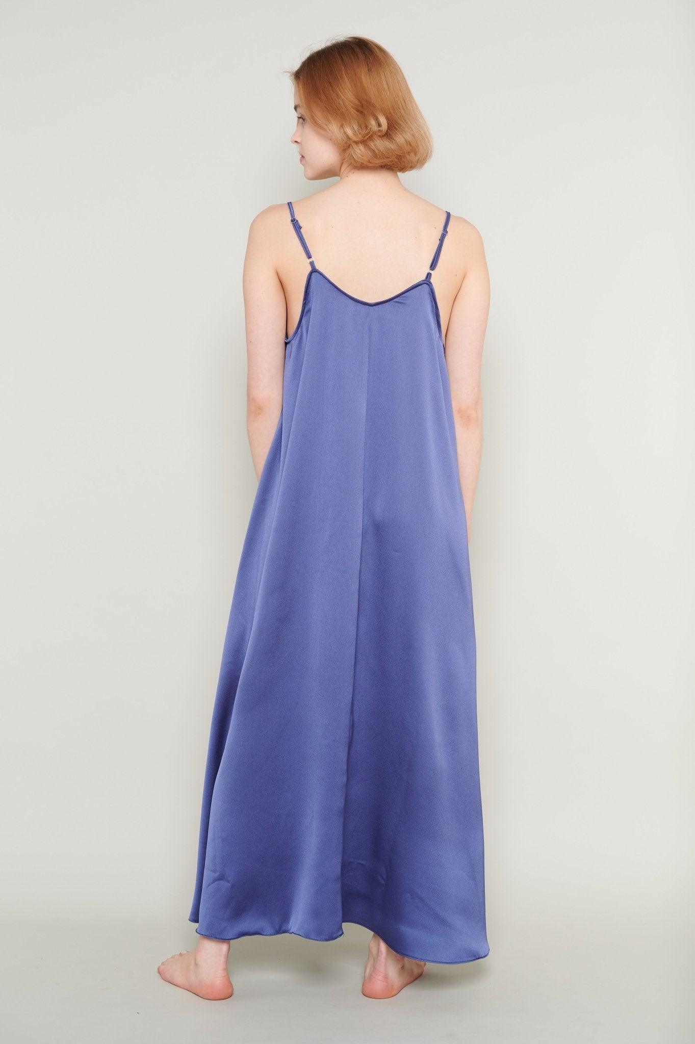 Evelyn - Sapphire Dream Satin Nightgown - NOWIHT - Nightgowns