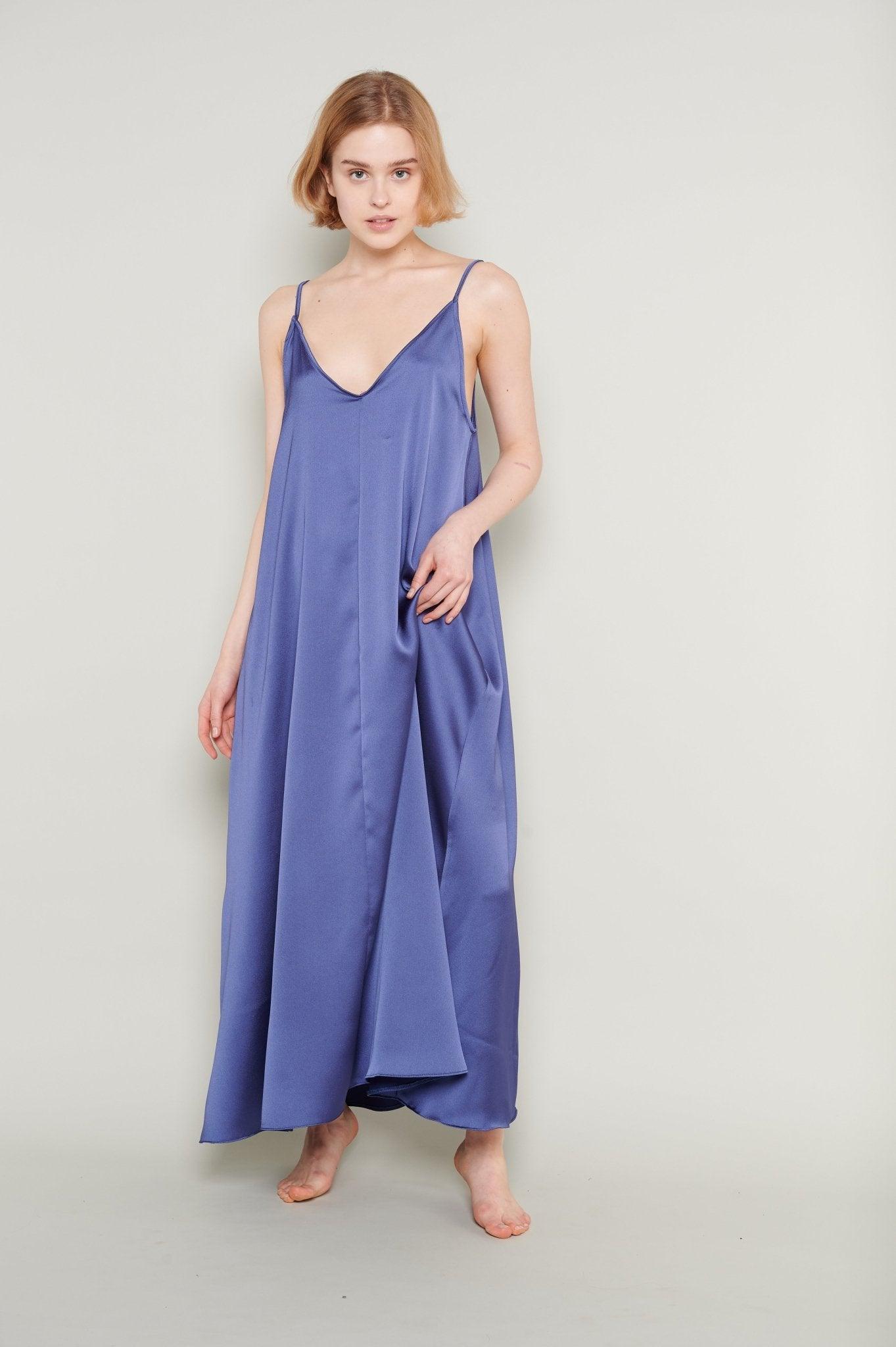 Evelyn - Sapphire Dream Satin Nightgown - NOWIHT - Nightgowns