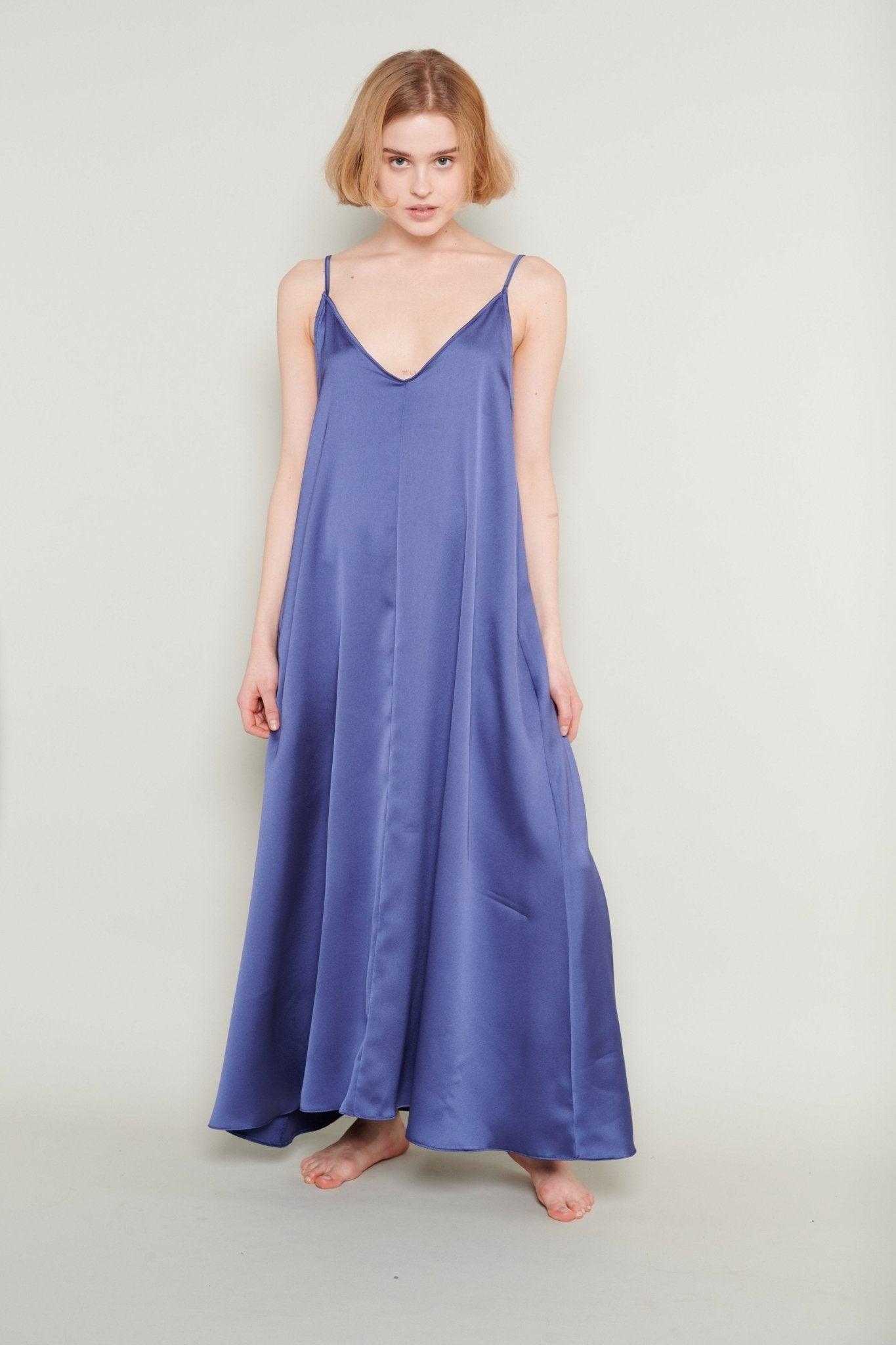 Evelyn - Sapphire Dream Satin Nightgown - NOWIHT - Nightgowns