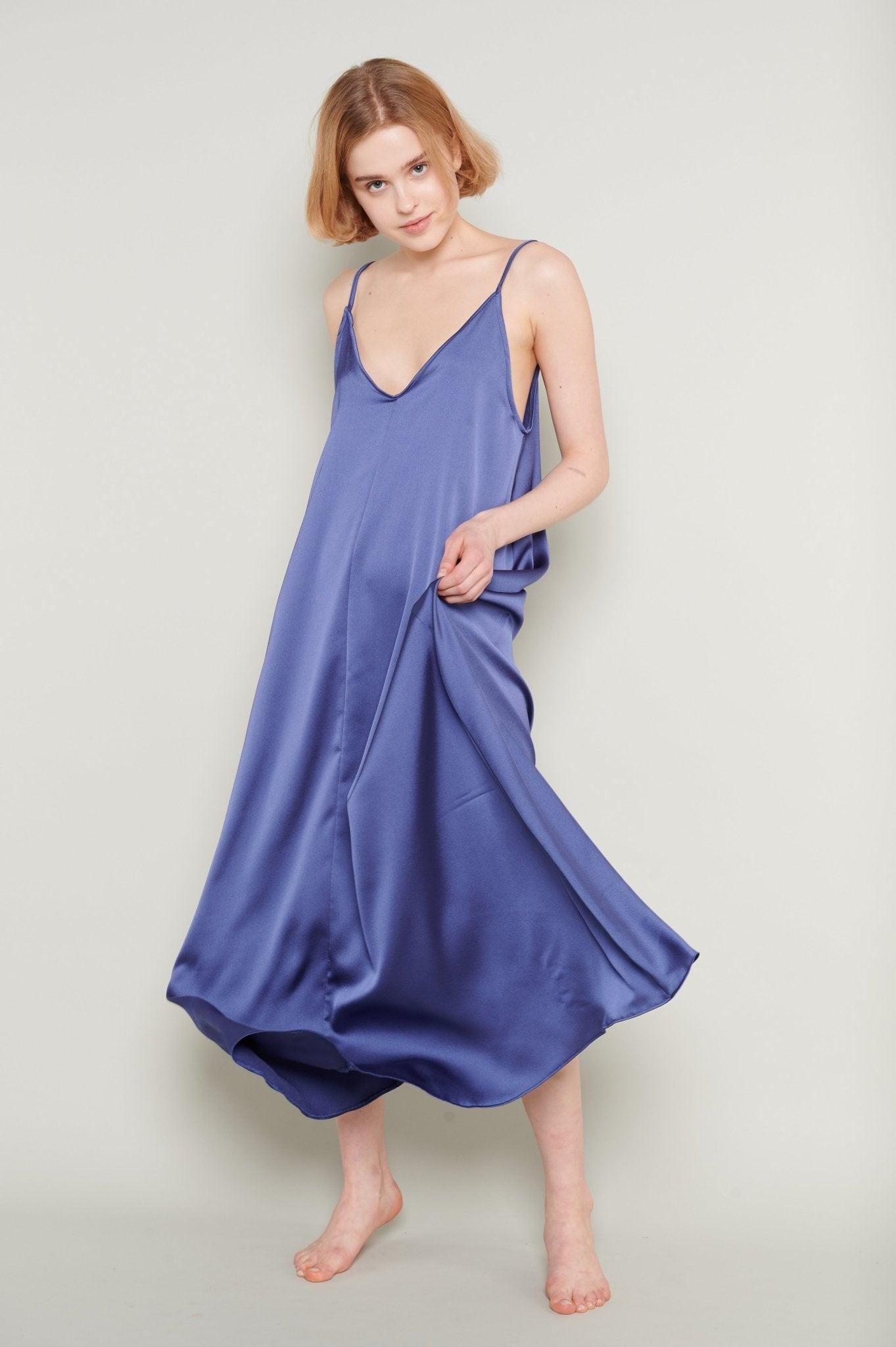 Evelyn - Sapphire Dream Satin Nightgown - NOWIHT - Nightgowns