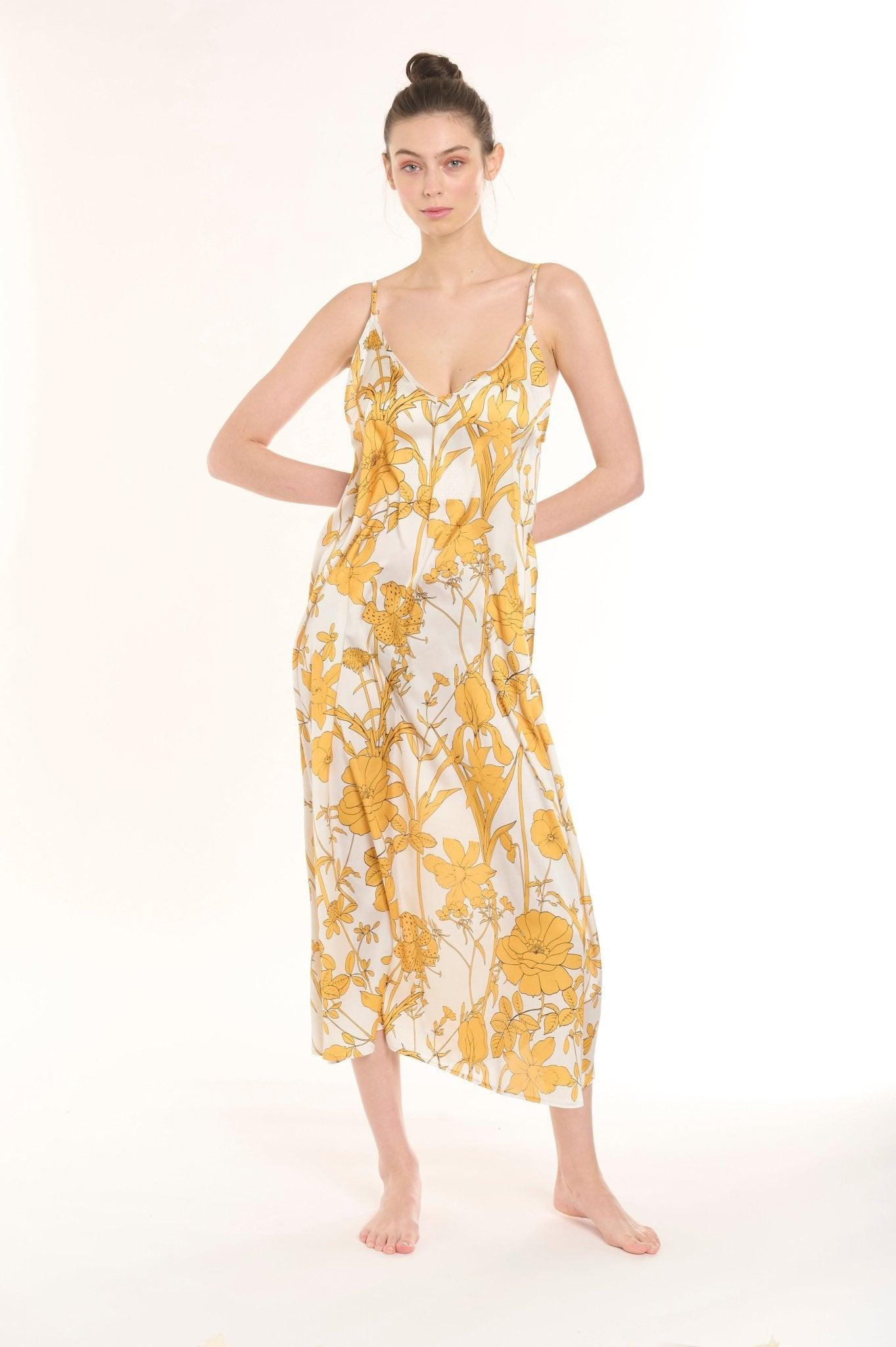 Imogen - Sunlit Yellow Satin Nightgown - NOWIHT - Nightgowns