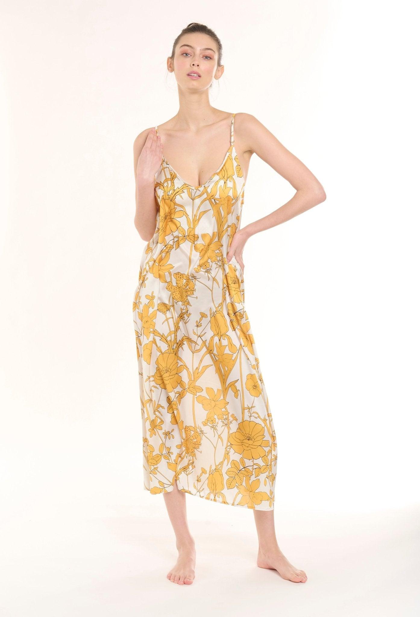 Imogen - Sunlit Yellow Satin Nightgown - NOWIHT - Nightgowns