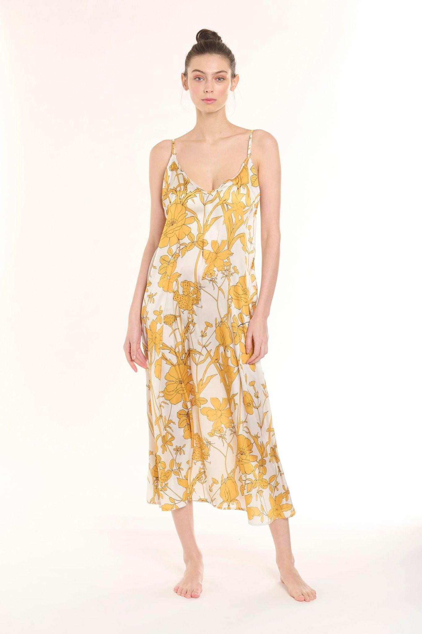 Imogen - Sunlit Yellow Satin Nightgown - NOWIHT - Nightgowns