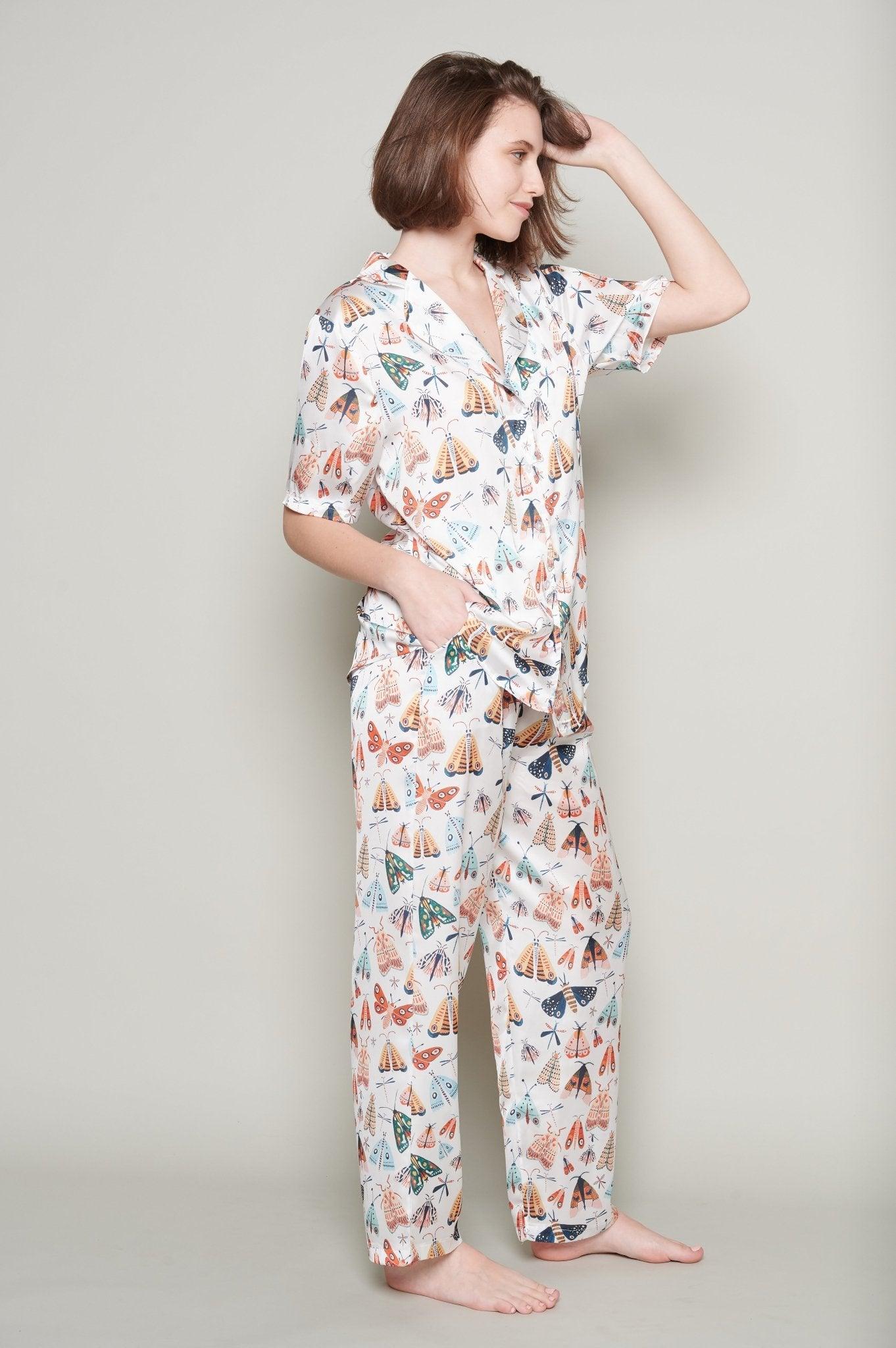 Isabella - Butterfly Garden Satin Pajama Set - NOWIHT - Pajamas