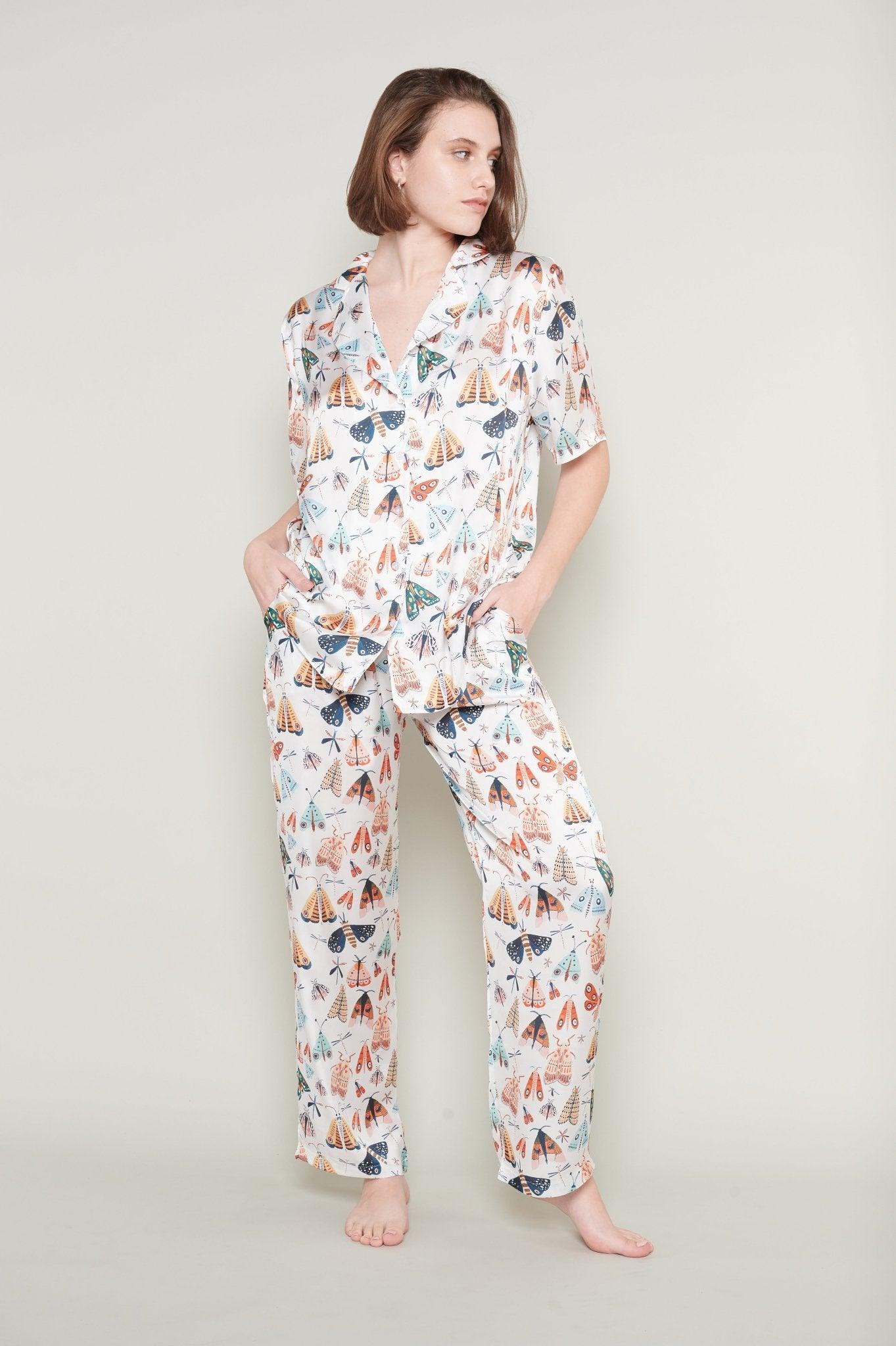 Isabella - Butterfly Garden Satin Pajama Set - NOWIHT - Pajamas