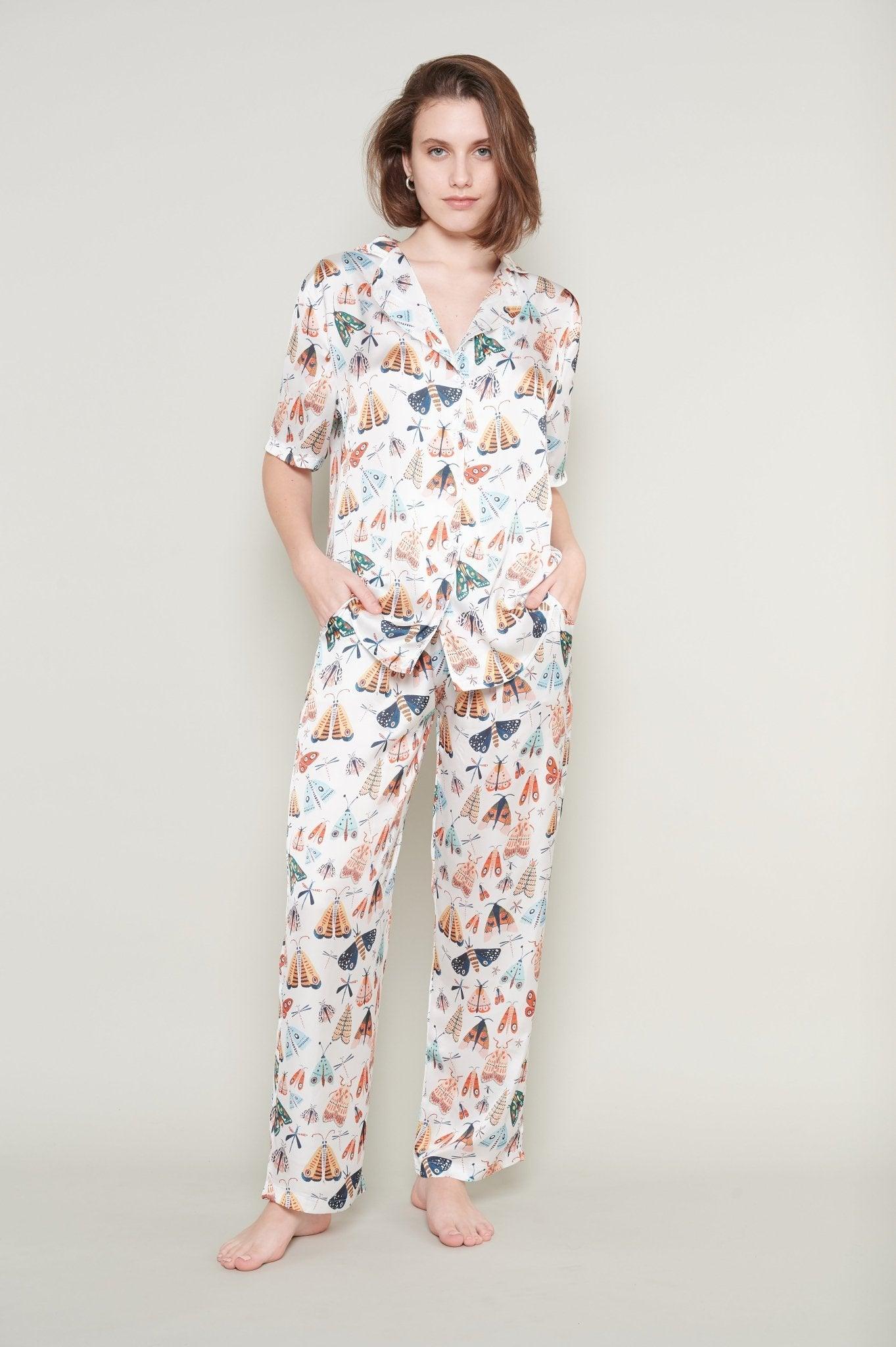 Isabella - Butterfly Garden Satin Pajama Set - NOWIHT - Pajamas