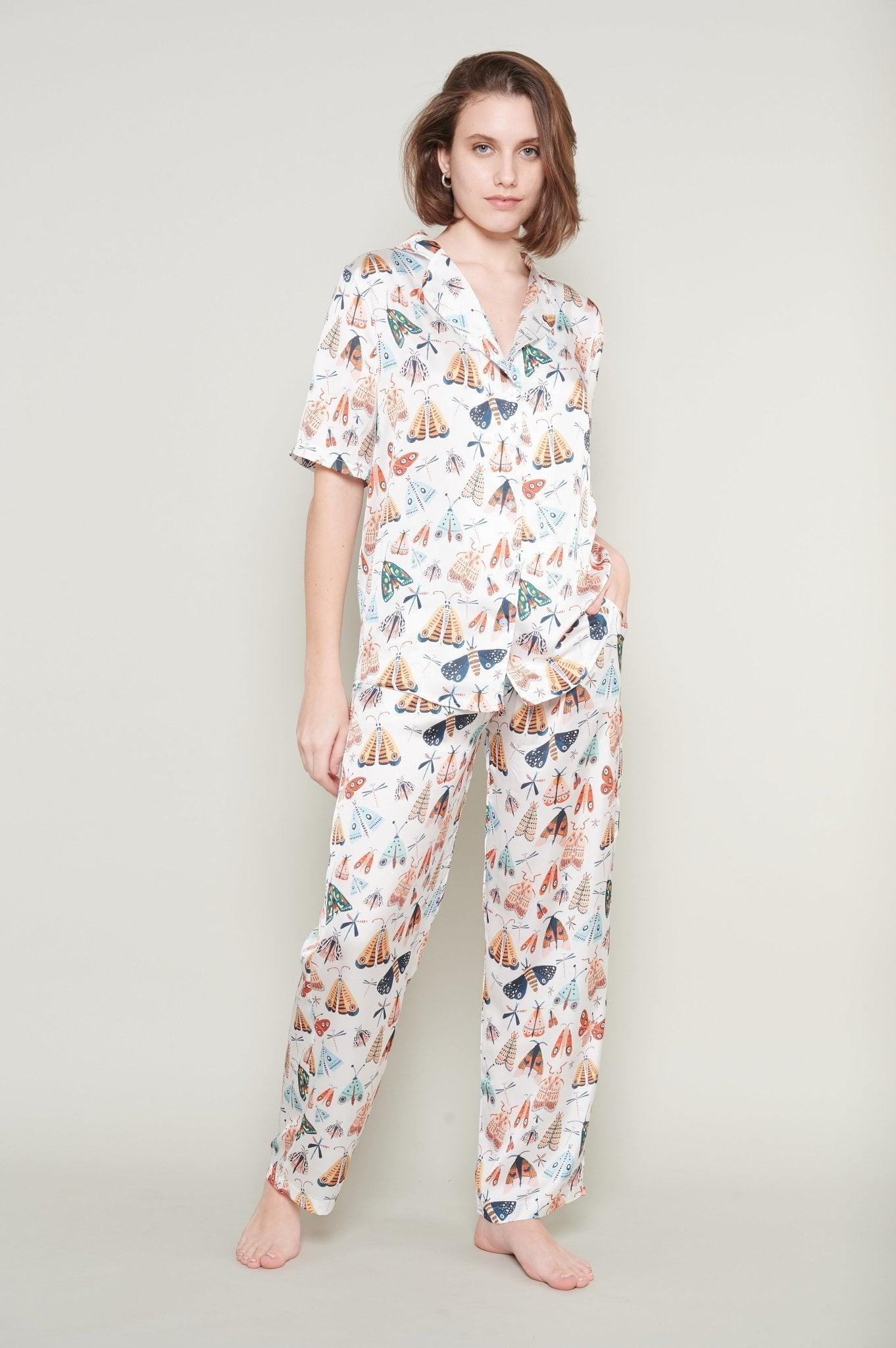 Isabella - Butterfly Garden Satin Pajama Set - NOWIHT - Pajamas