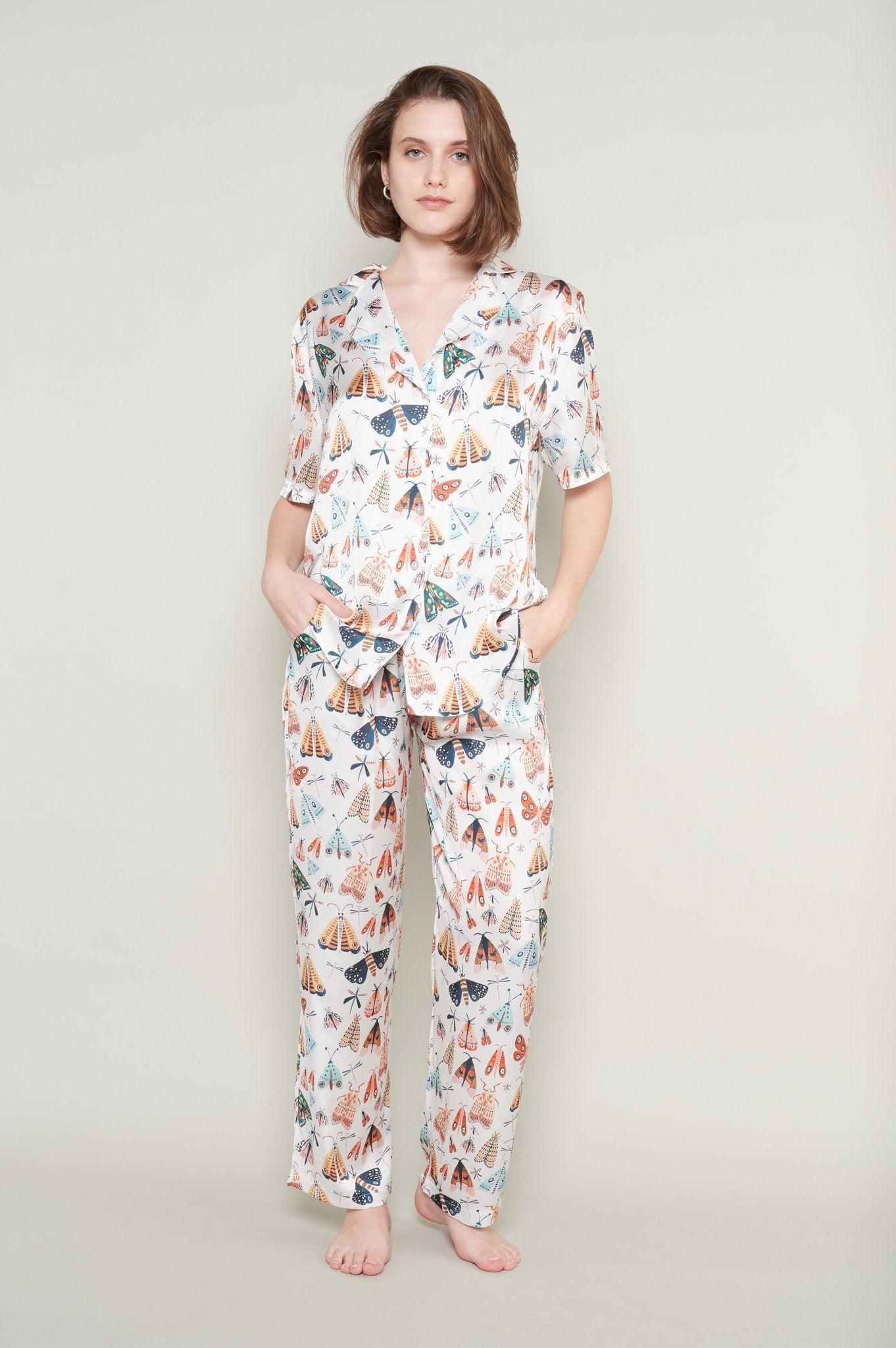 Isabella - Butterfly Garden Satin Pajama Set - NOWIHT - Pajamas