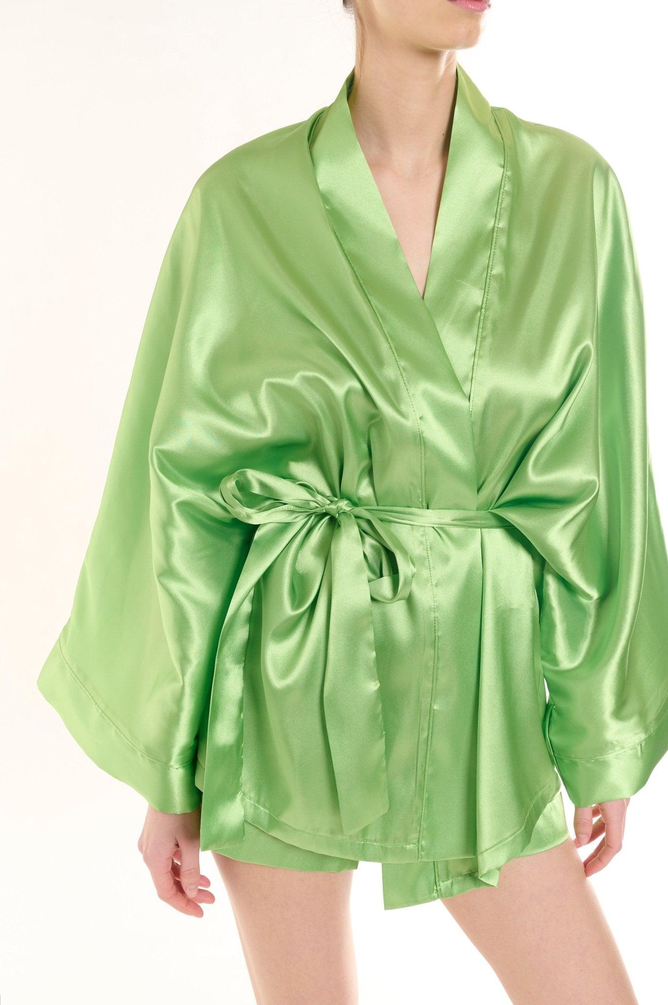 Jade - Vibrant Green Kimono Robe & Shorts Set - NOWIHT - Pajamas