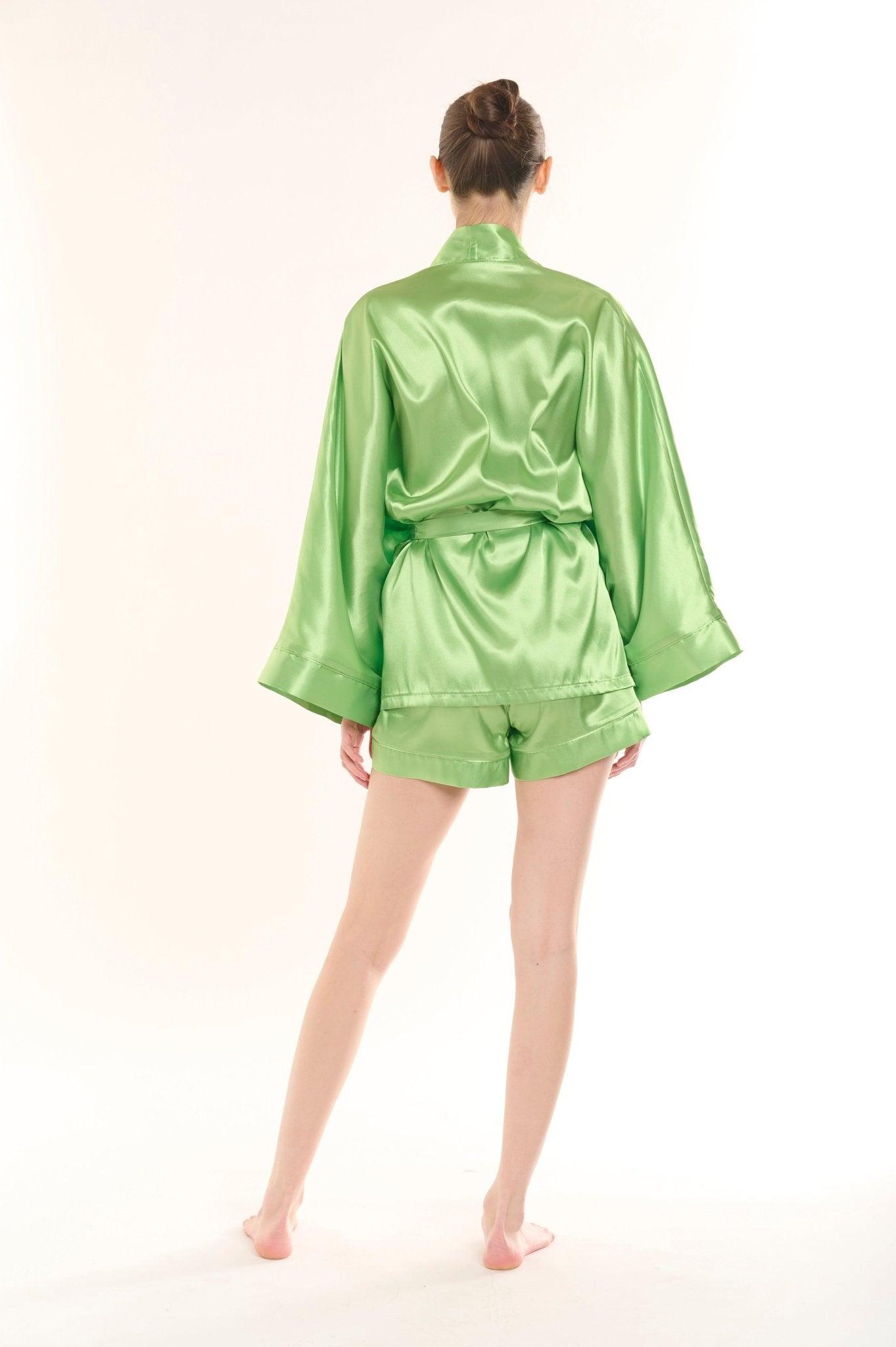 Jade - Vibrant Green Kimono Robe & Shorts Set - NOWIHT - Pajamas