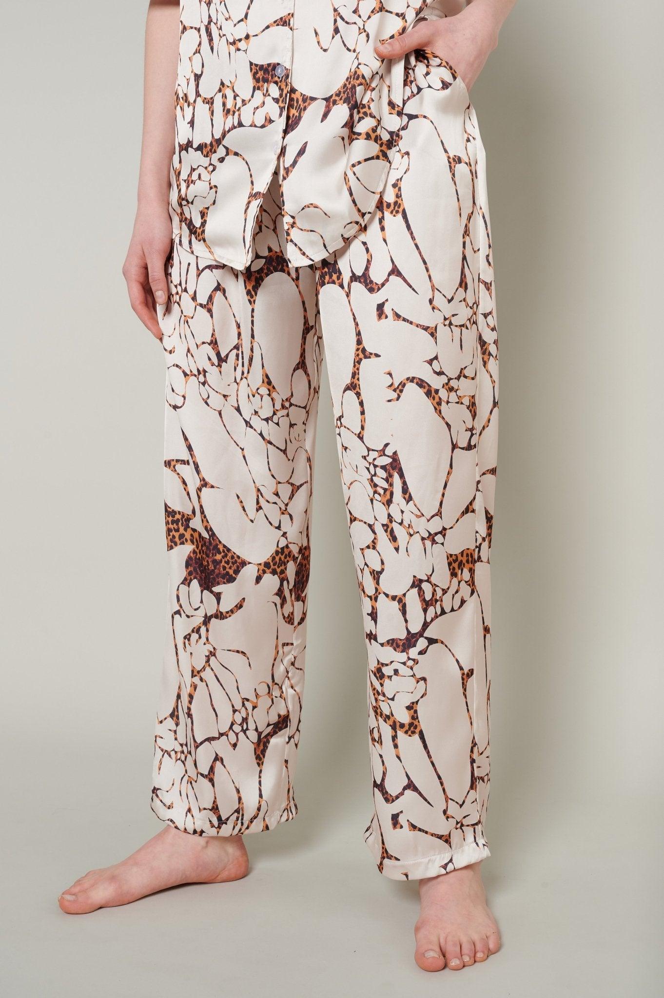 Laila - Abstract Beige Satin Pajama Set - NOWIHT - Pajamas