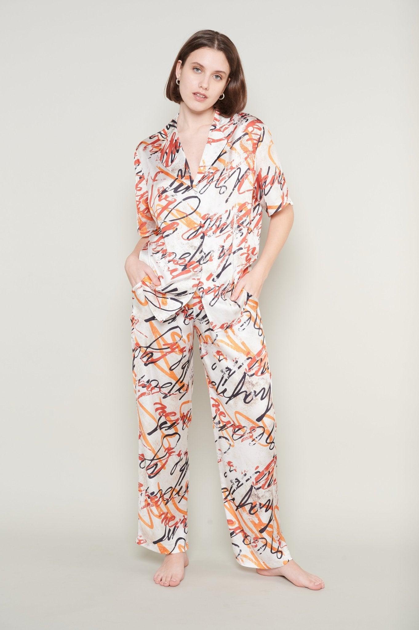 Lenora - Abstract Art Satin Pajama Set - NOWIHT - Pajamas