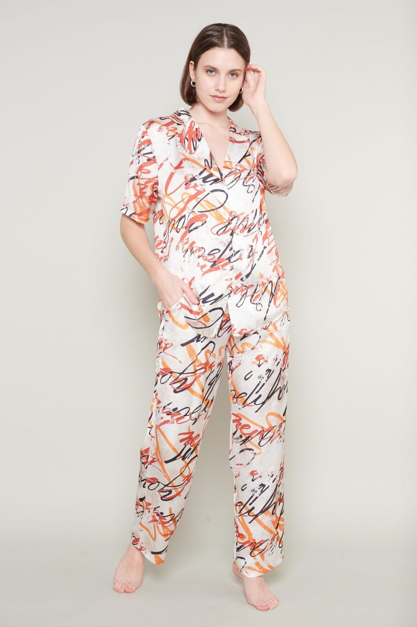 Lenora - Abstract Art Satin Pajama Set - NOWIHT - Pajamas