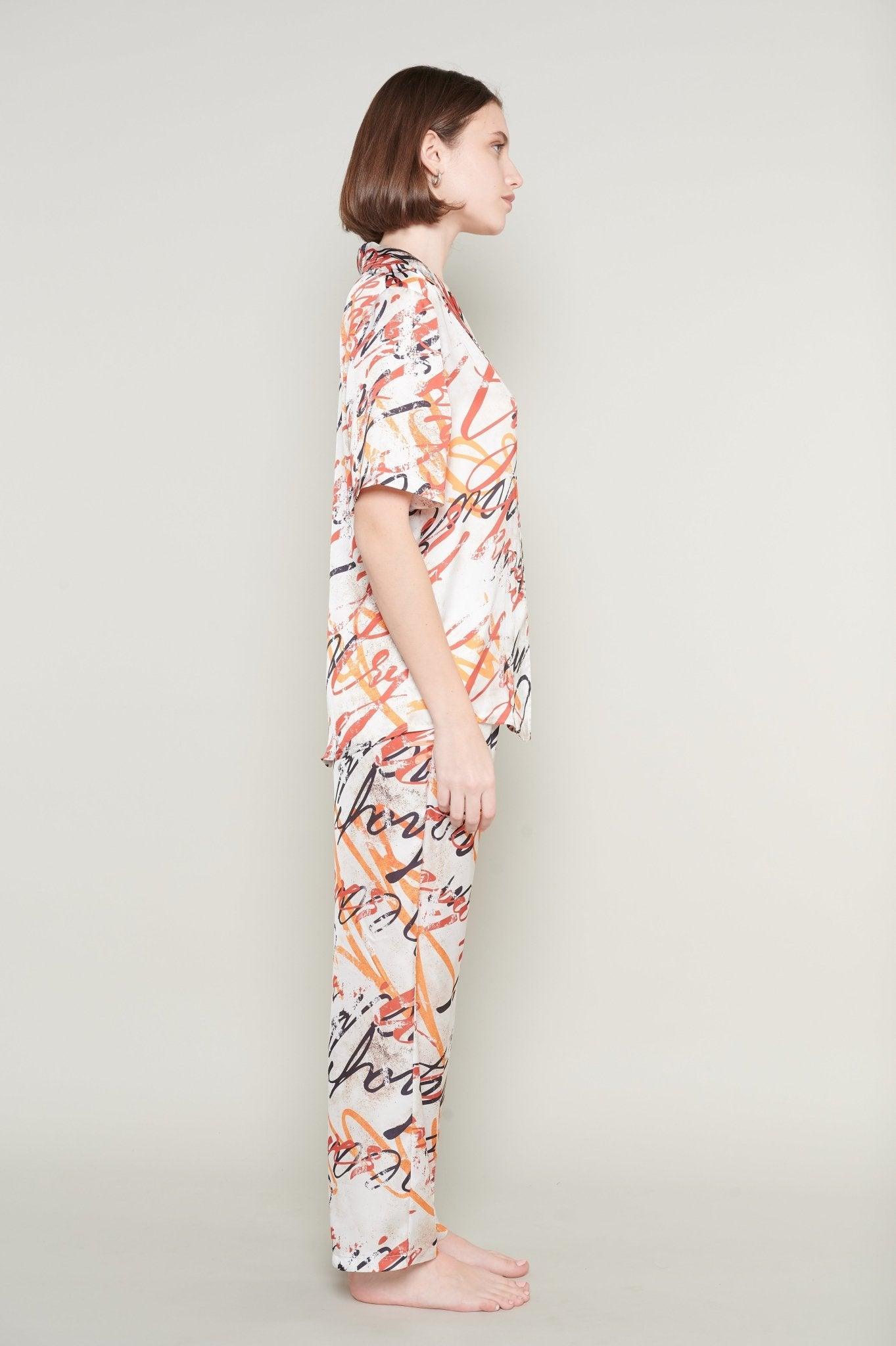 Lenora - Abstract Art Satin Pajama Set - NOWIHT - Pajamas