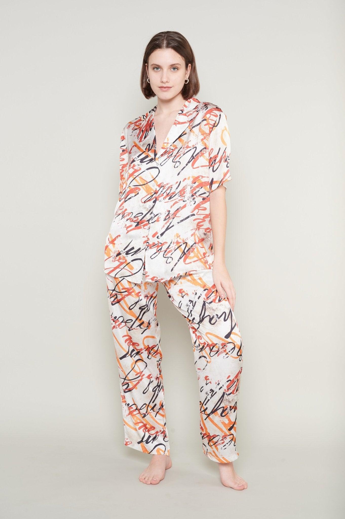 Lenora - Abstract Art Satin Pajama Set - NOWIHT - Pajamas