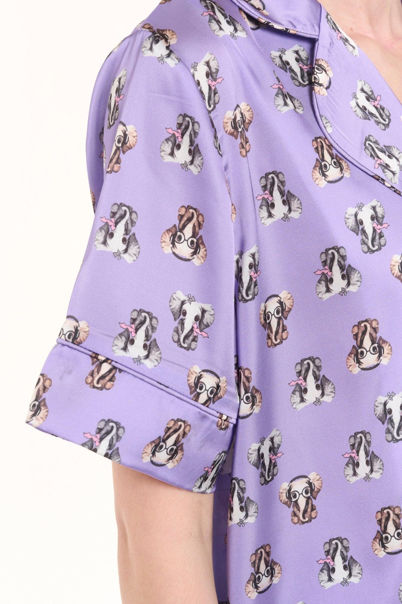 Leona - Lilac Pup Love Satin Pajama Set - NOWIHT - Pajamas