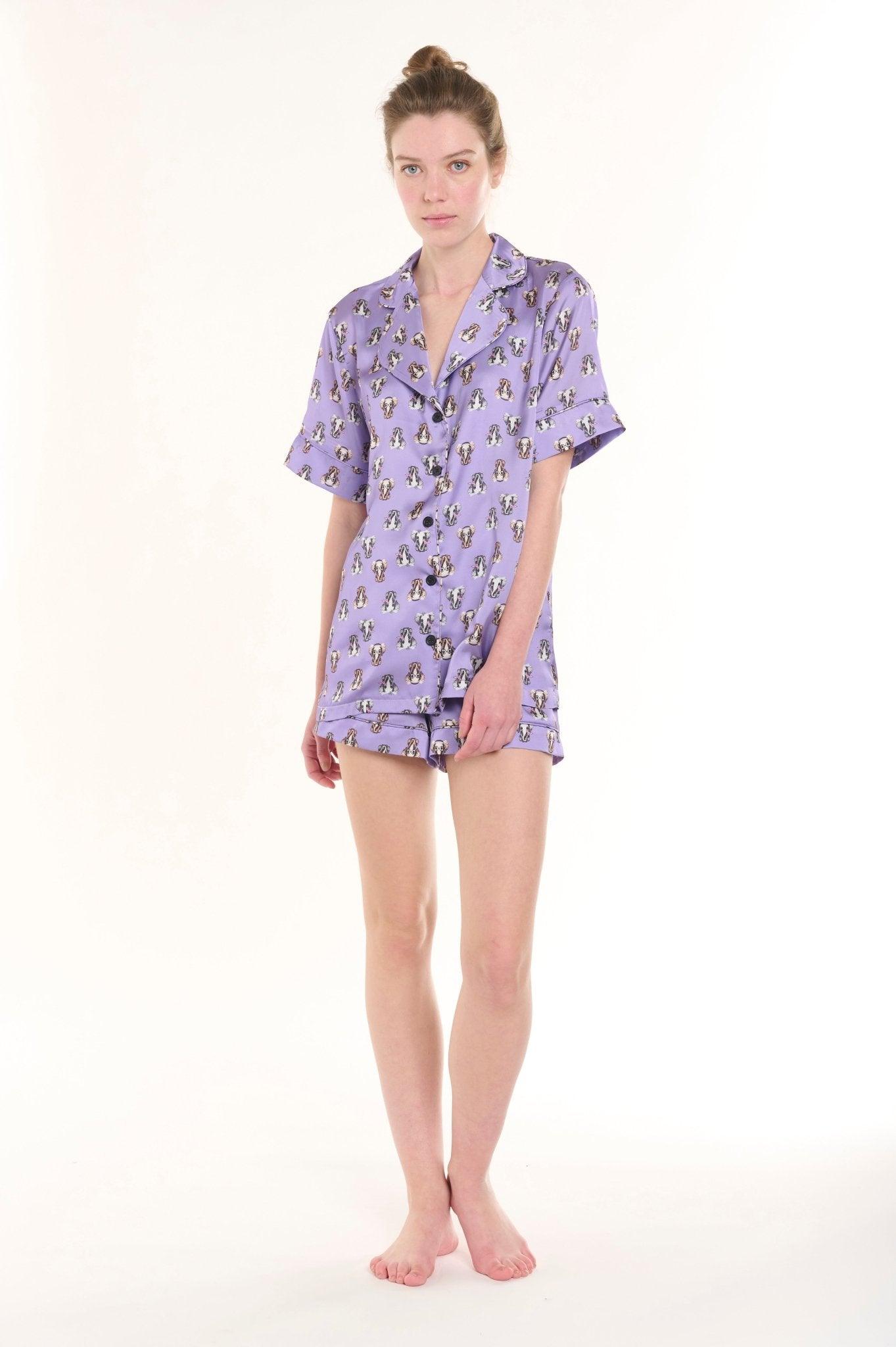 Leona - Lilac Pup Love Satin Pajama Set - NOWIHT - Pajamas