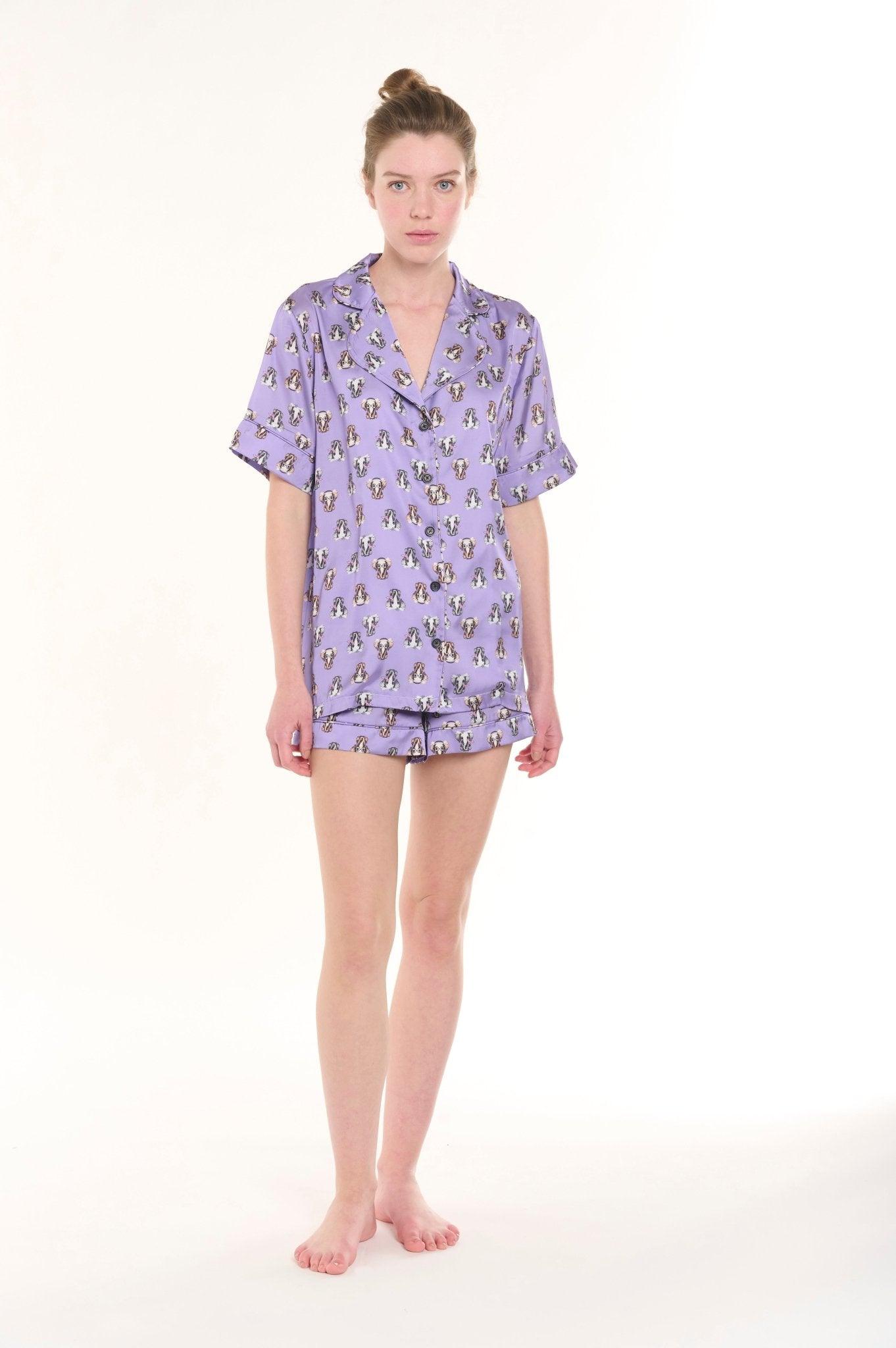 Leona - Lilac Pup Love Satin Pajama Set - NOWIHT - Pajamas