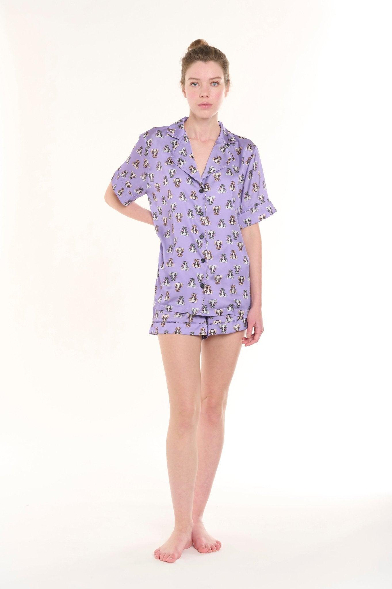 Leona - Lilac Pup Love Satin Pajama Set - NOWIHT - Pajamas