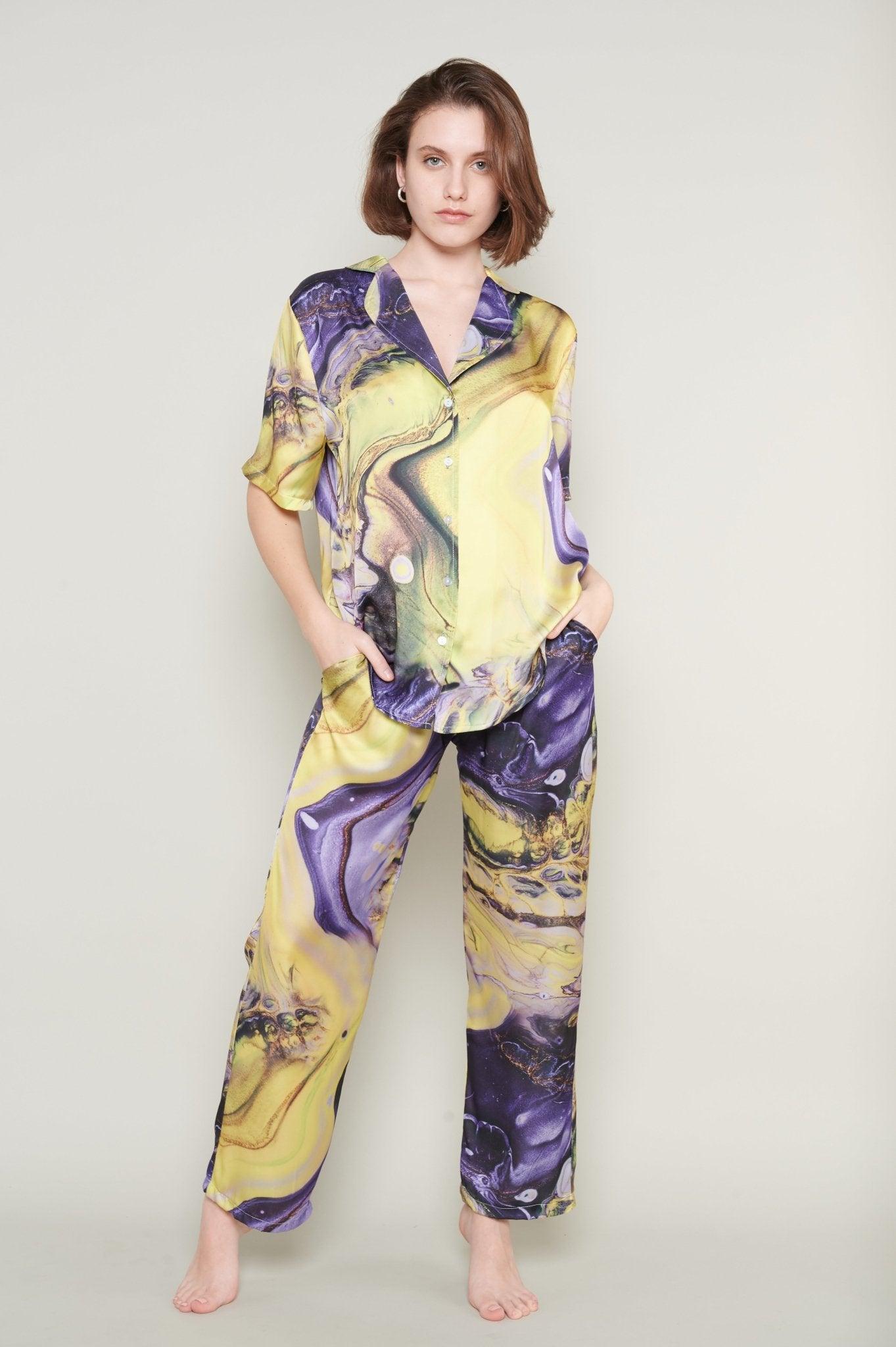 Lila - Splash Dreams Satin Pajama Set - NOWIHT - Pajamas