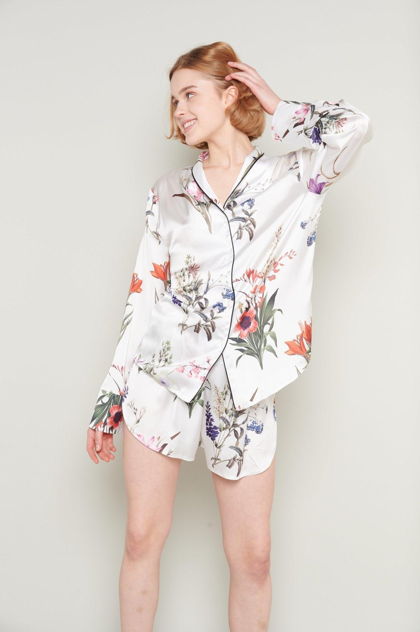 Lily - Floral Harmony Satin Pajama Set - NOWIHT - Pajamas